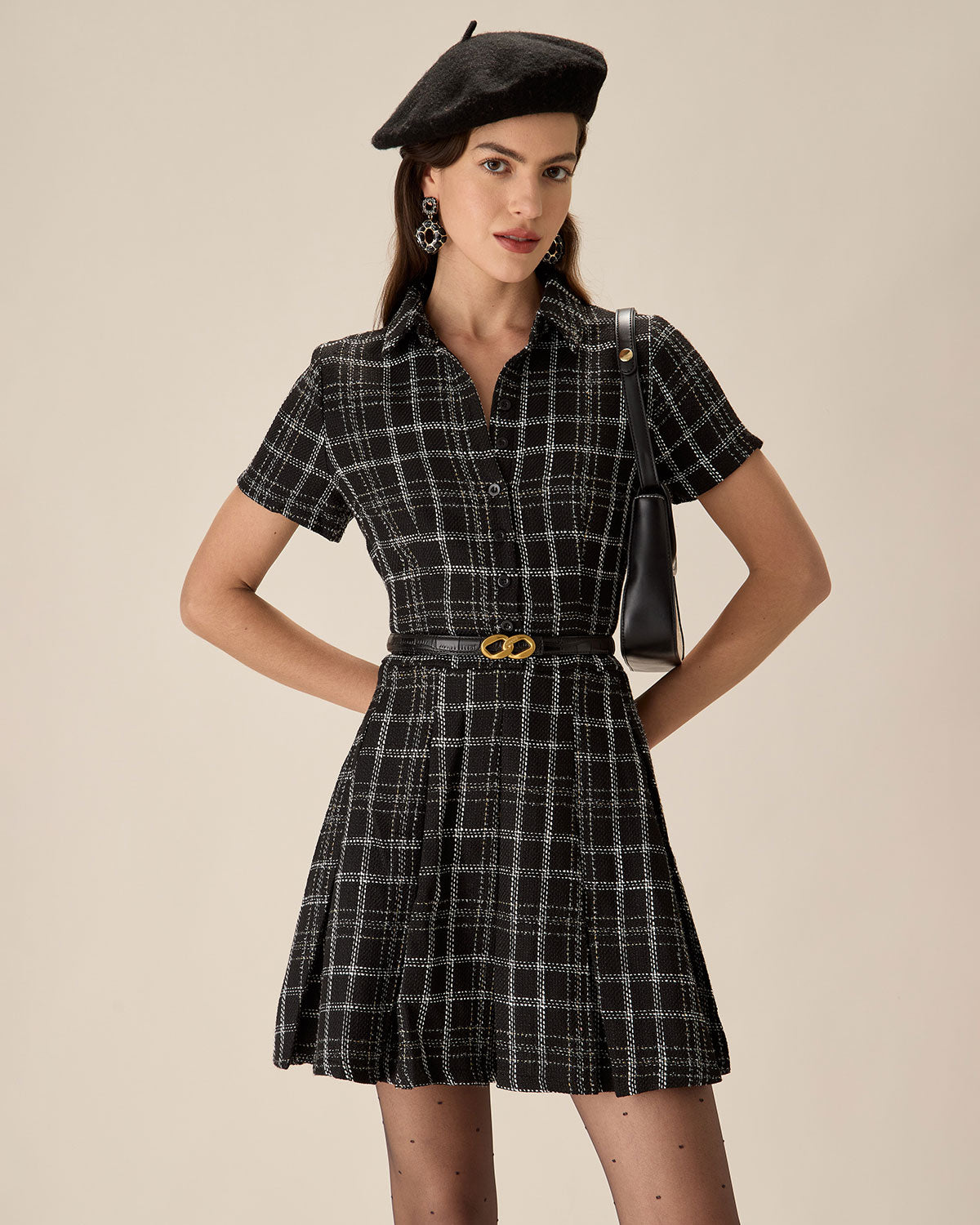 Black Plaid Tweed Mini Dress Looking For For Sale