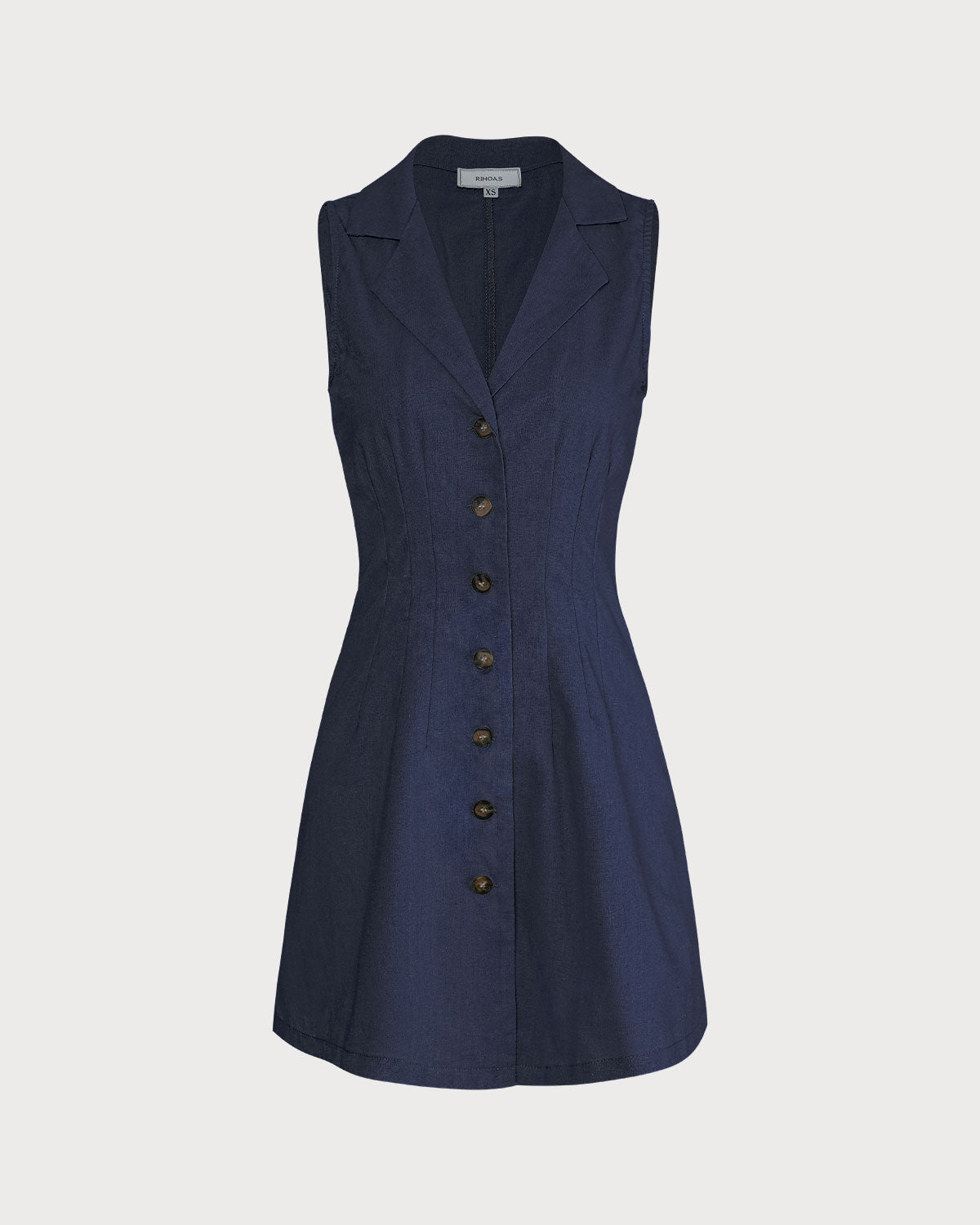 The Navy Lapel Button-up Sleeveless Mini Dress Low Cost Online