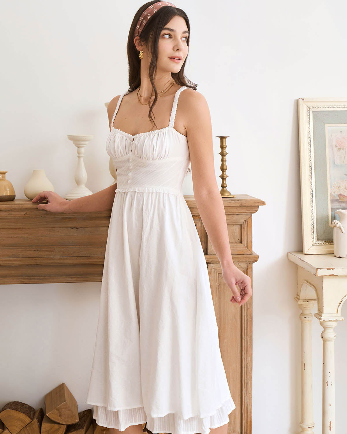 The White Ruched Slip Cotton Midi Dress Perfect Cheap Online