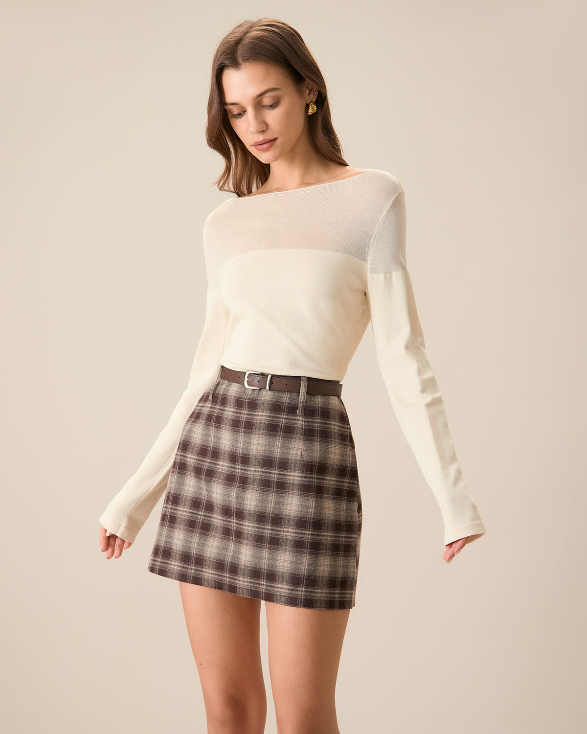 Brown Plaid Straight Mini Skirt 2025 Online