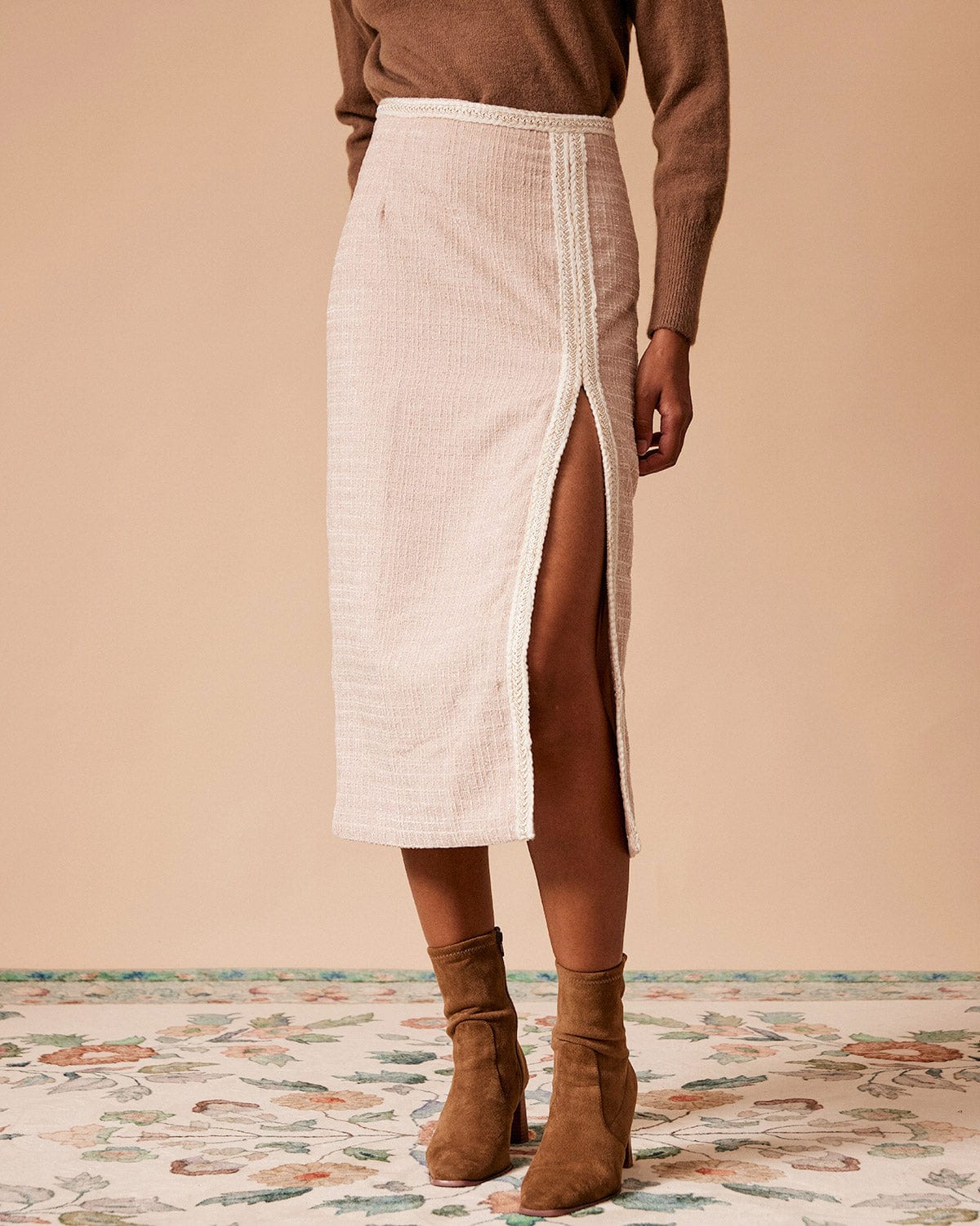 The High Waisted Side Slit Tweed Skirt Marketable Cheap Pice