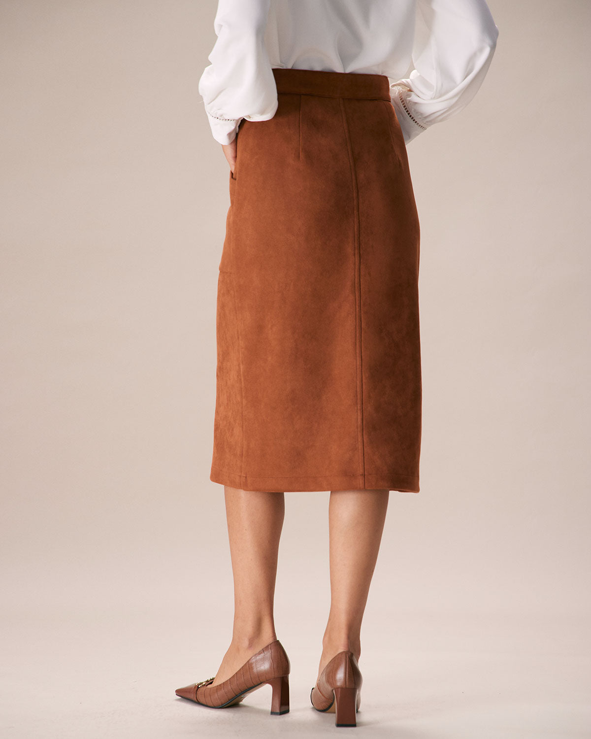 The Brown Suede Single Breasted Midi Skirt Best Place For Sale