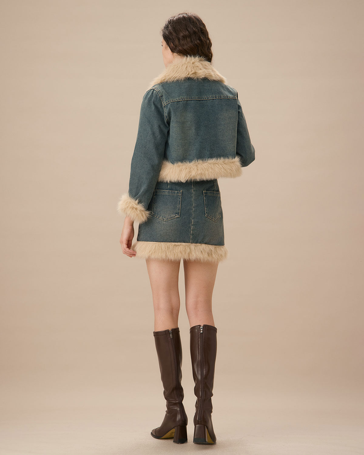 Blue Fur Trim A-Line Mini Skirt 2025 Newest Sale Online