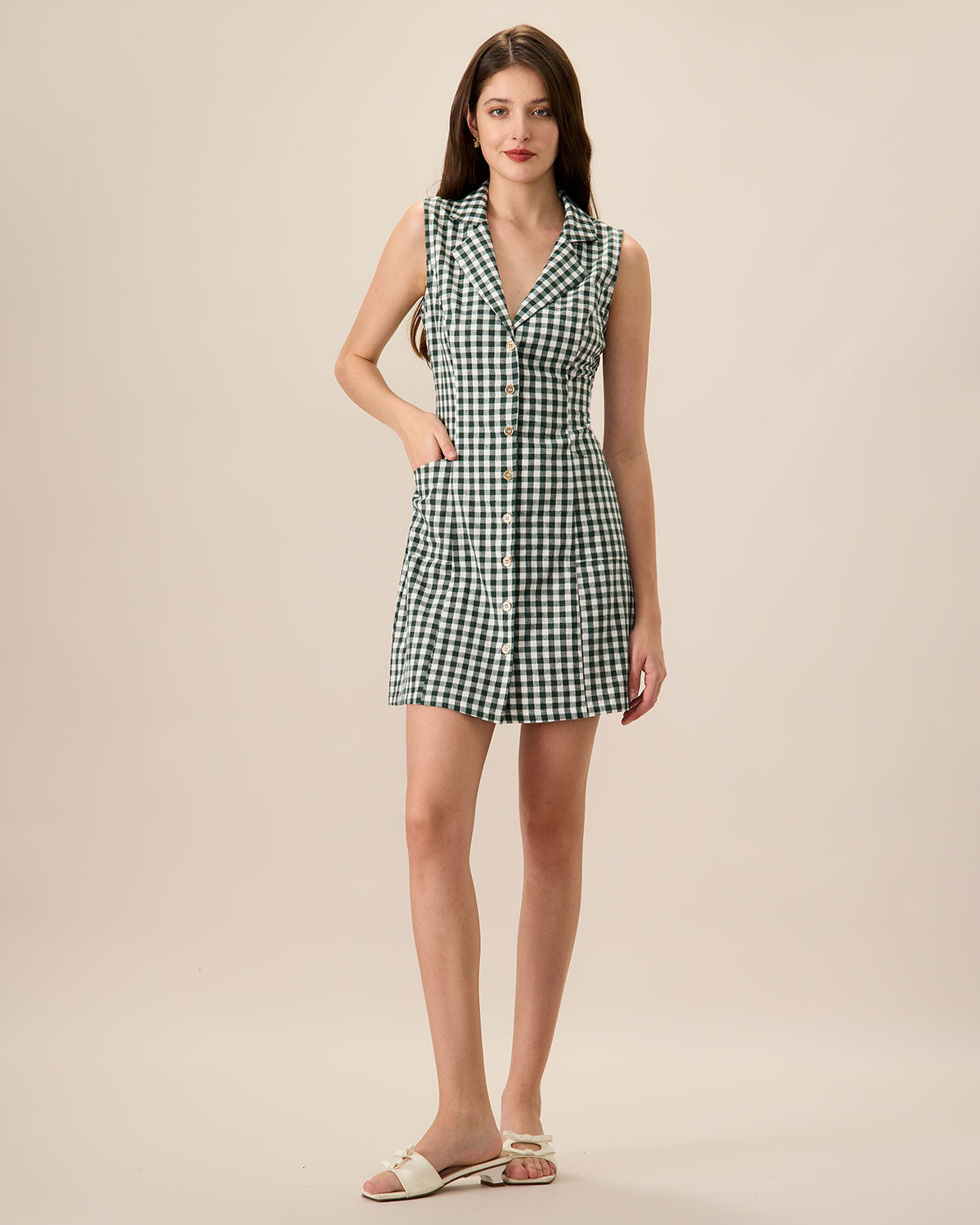 The Green Plaid Sleeveless Cotton Pocket Mini Dress Free Shipping Outlet Locations