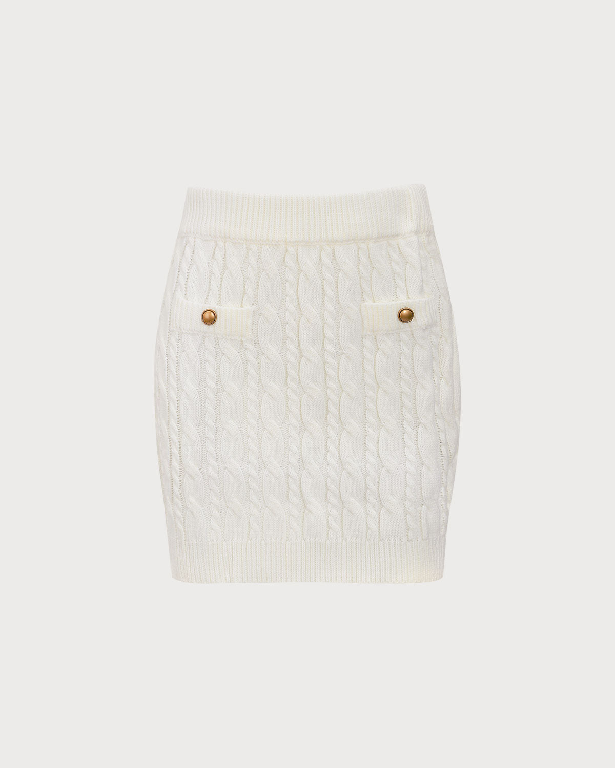 The White Elastic Waist Button Cable Mini Skirt Stockist Online