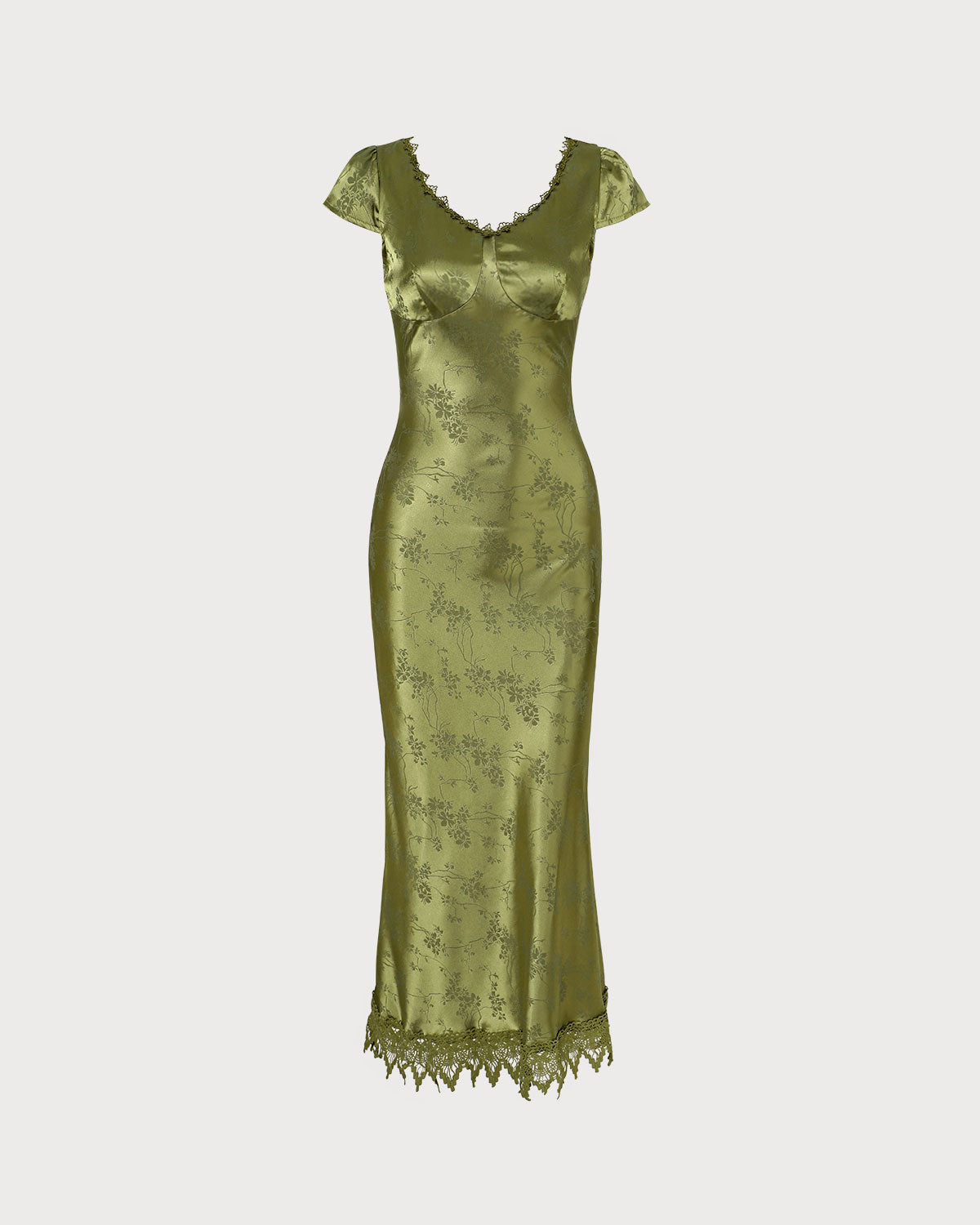 The Green Jacquard Cap Sleeve Satin Midi Dress Cheap Sale Newest