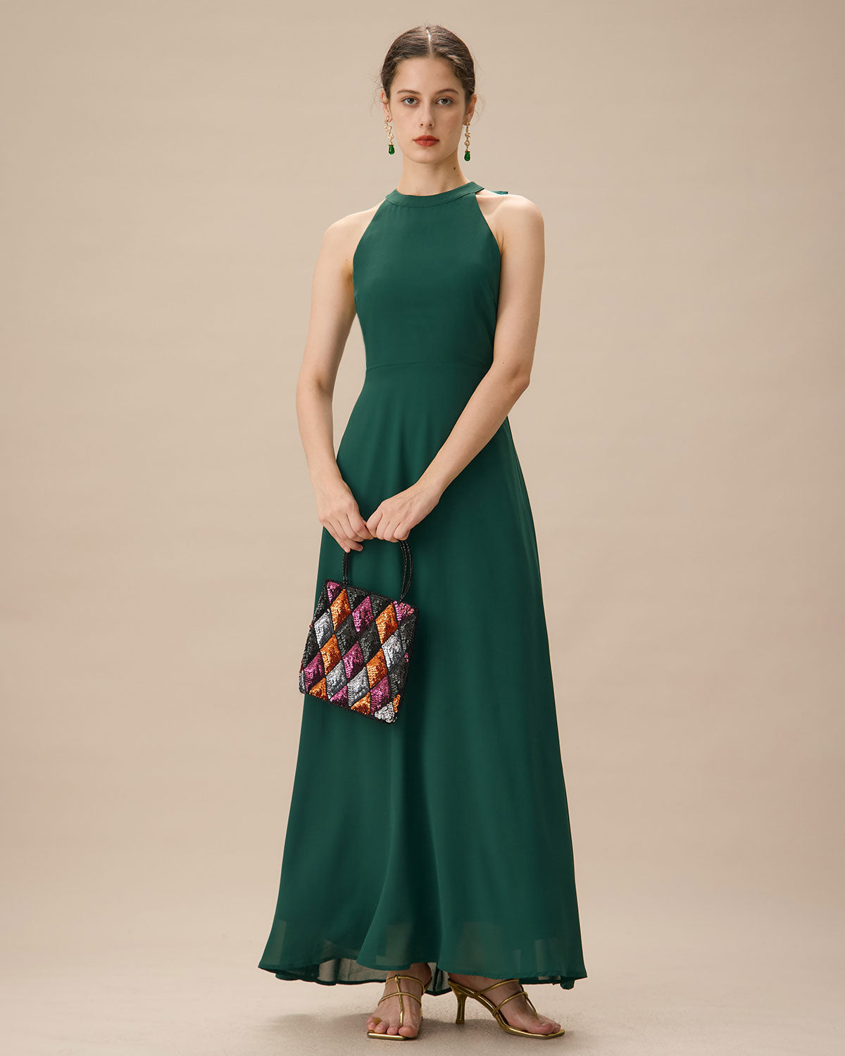 Green Halter Bowknot Back Maxi Dress Clearance Cheap Online