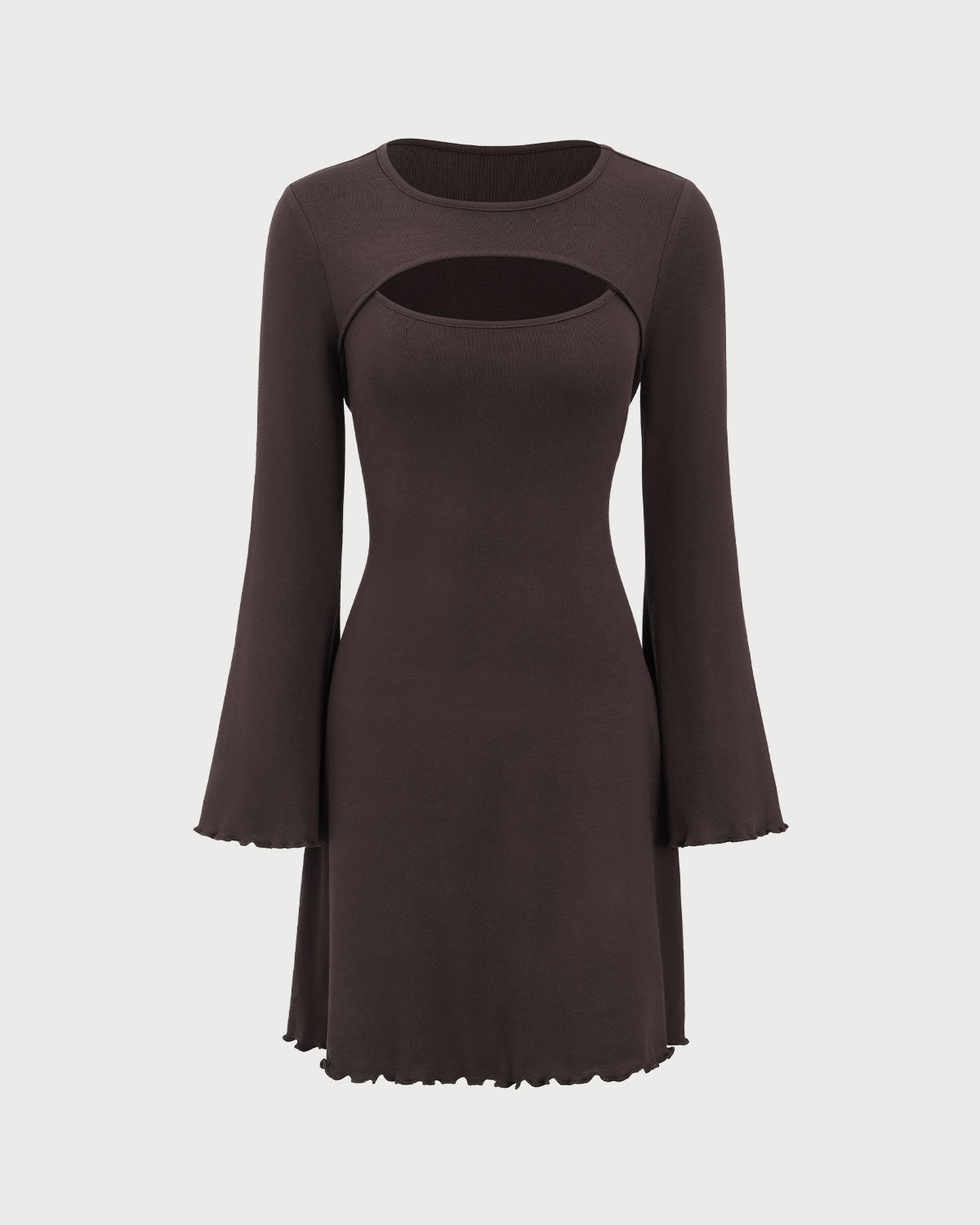 Coffee Boat Neck Cutout Sweater Dress Discount Best Sale