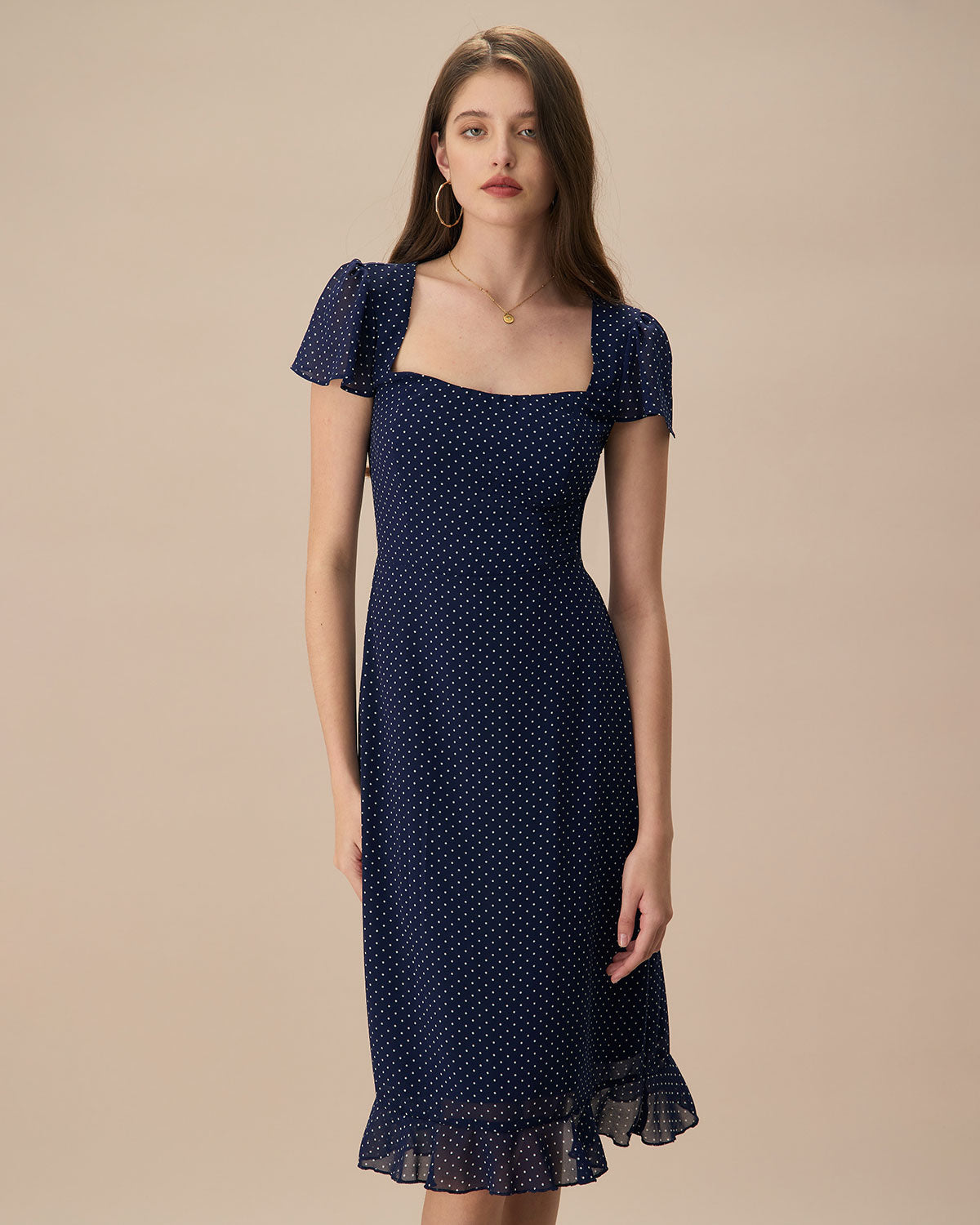 The Navy Polka Dot Cutout Midi Dress In China Cheap Online