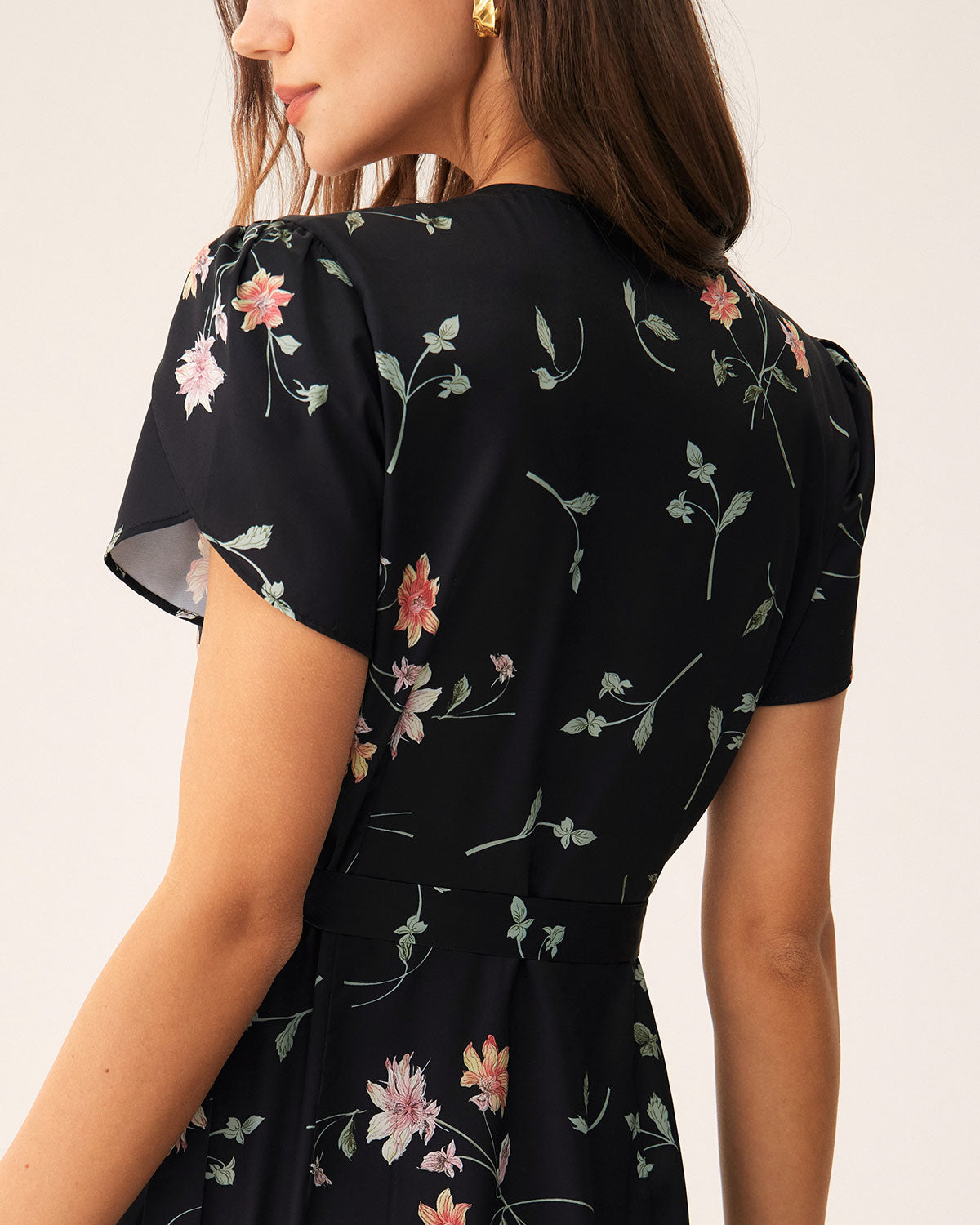 Black Floral Wrap Maxi Dress Discount 2025 Unisex