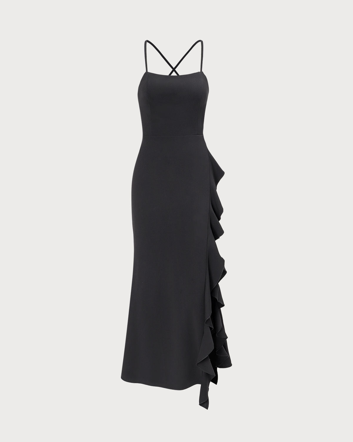 The Black Ruffle Cross Back Strap Maxi Dress Pre Order