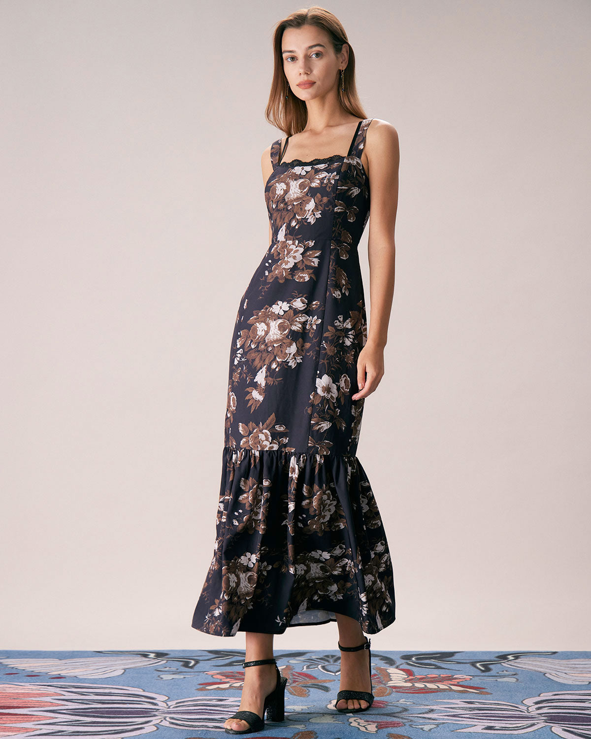 The Black Lace Trim Floral Mermaid Maxi Dress Free Shipping Real