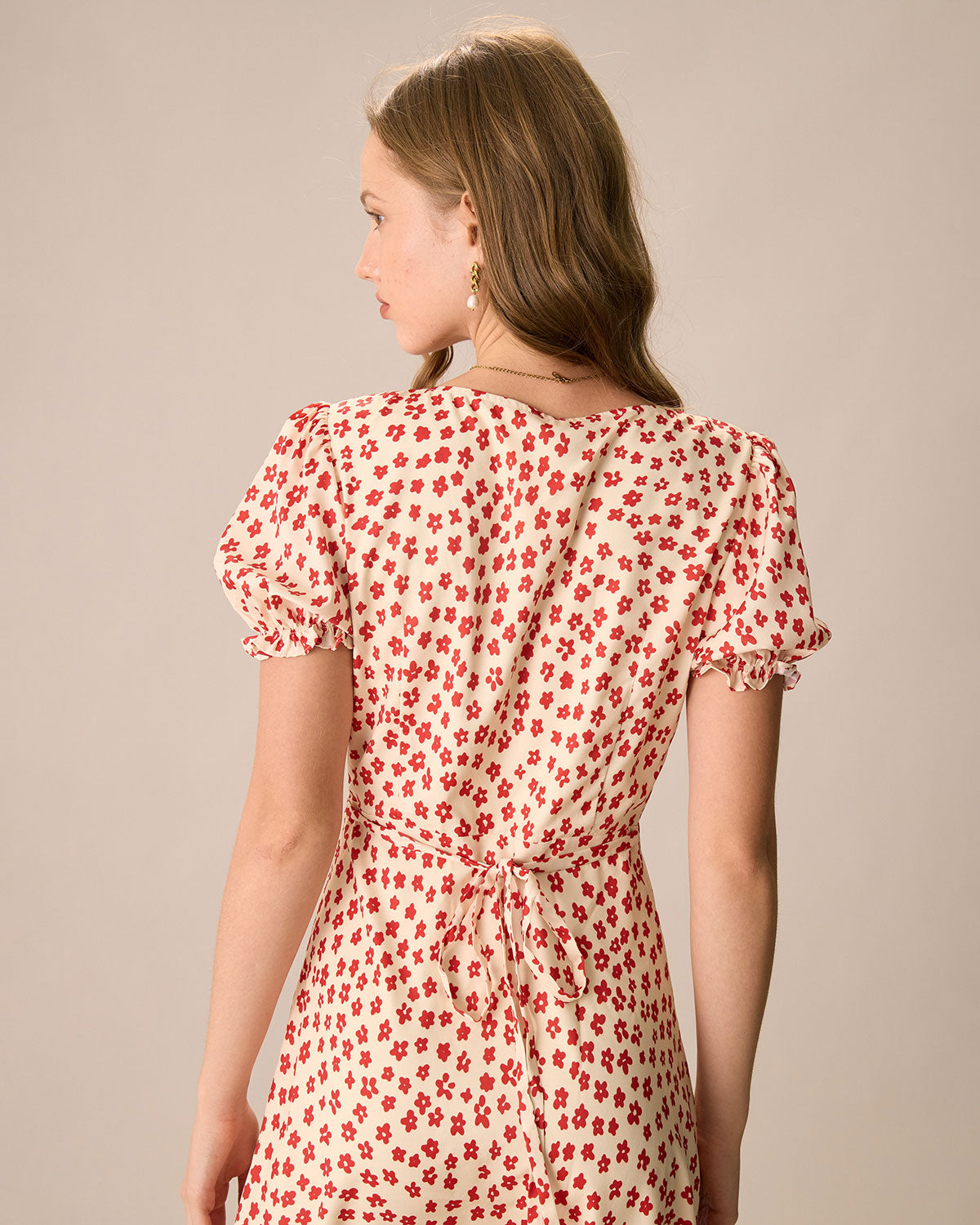 The Red V-Neck Floral Puff Sleeve Maxi Dress Outlet Reliable