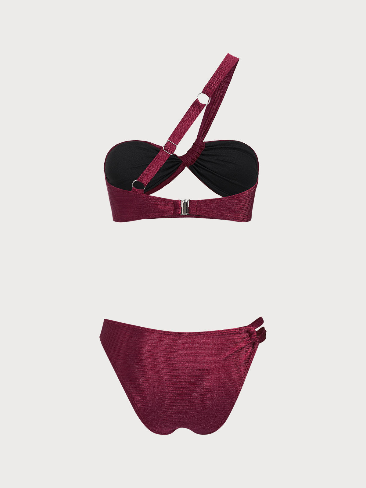 Burgundy One Shoulder Cutout Bikini Set In China Online