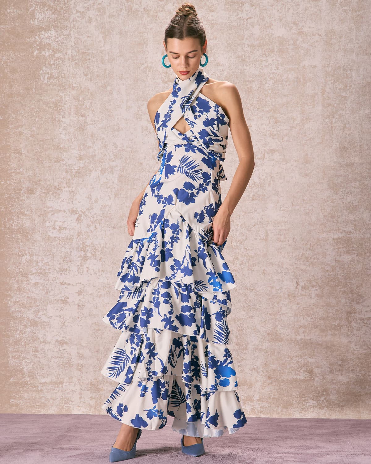 The Blue Halter Cut Out Ruffle Maxi Dress Cheap Sale Really