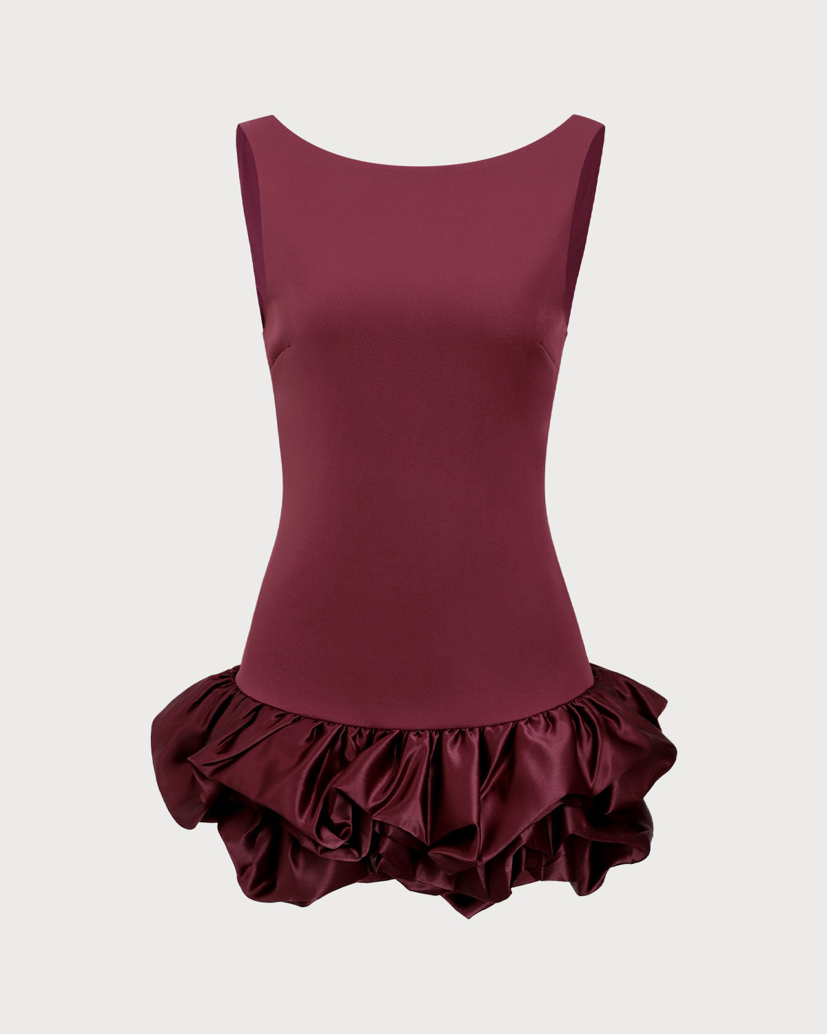 Wine Red Boat Neck Satin Mini Dress Amazing Pice