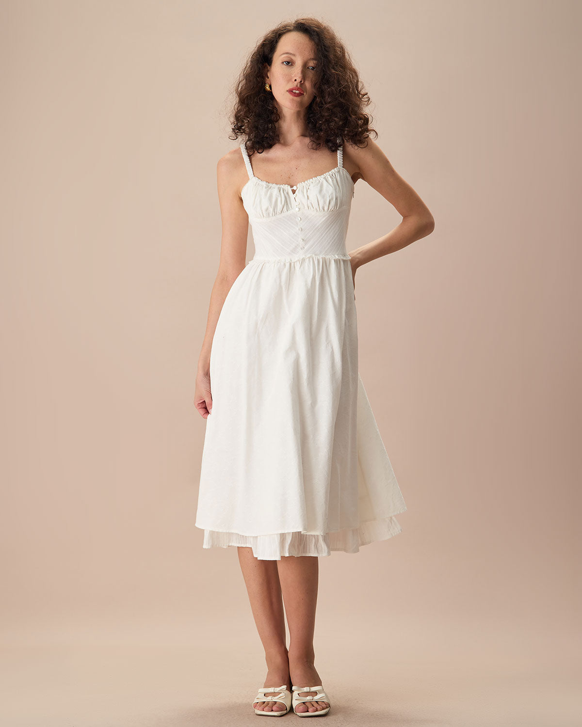 The White Ruched Slip Cotton Midi Dress Perfect Cheap Online