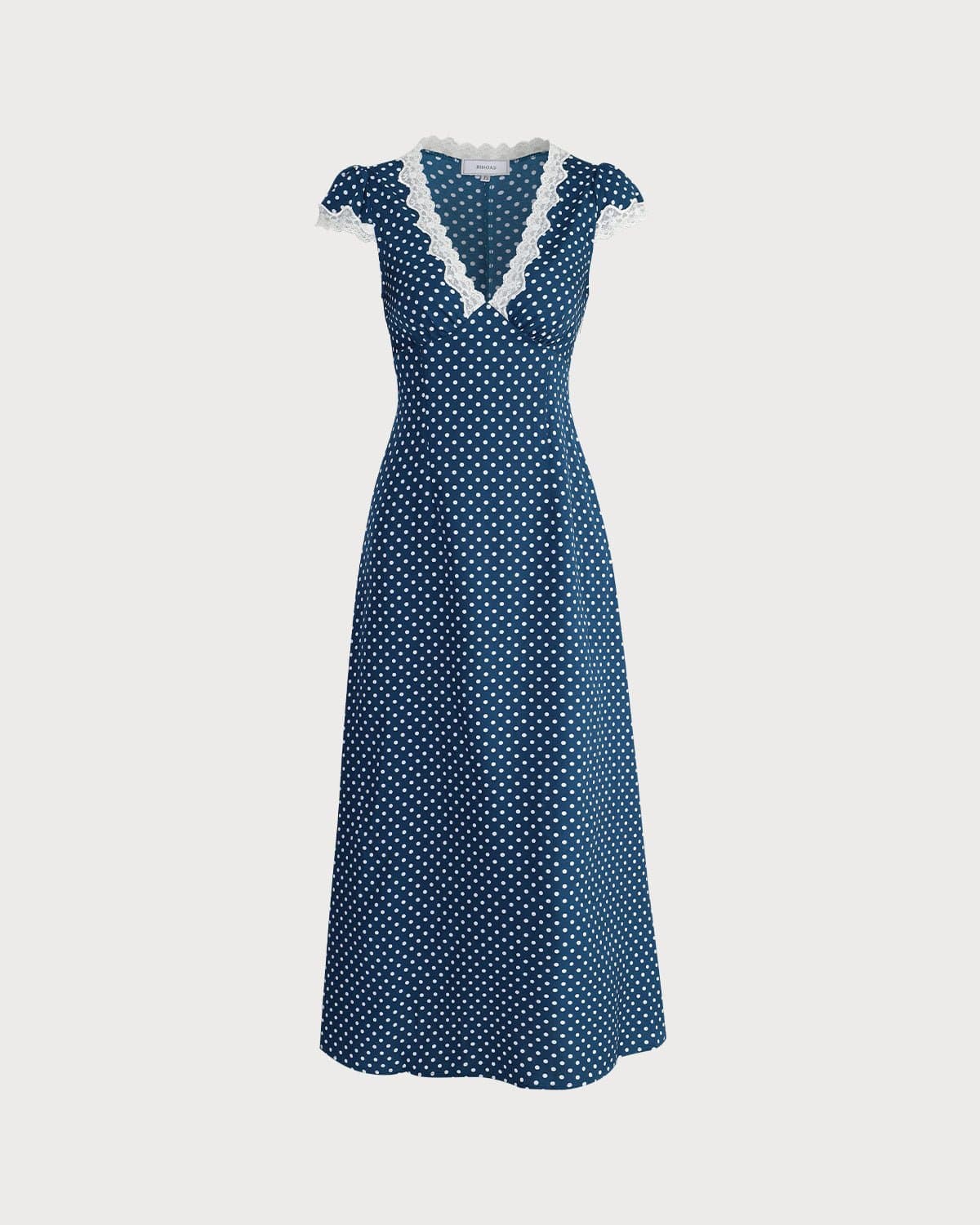 The Navy V Neck Polka Dot Lace Ruched Maxi Dress Free Shipping Pick A Best