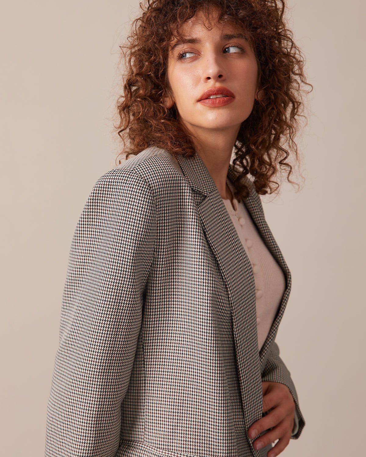 The Coffee Lapel Houndstooth Button Blazer Clearance Footaction