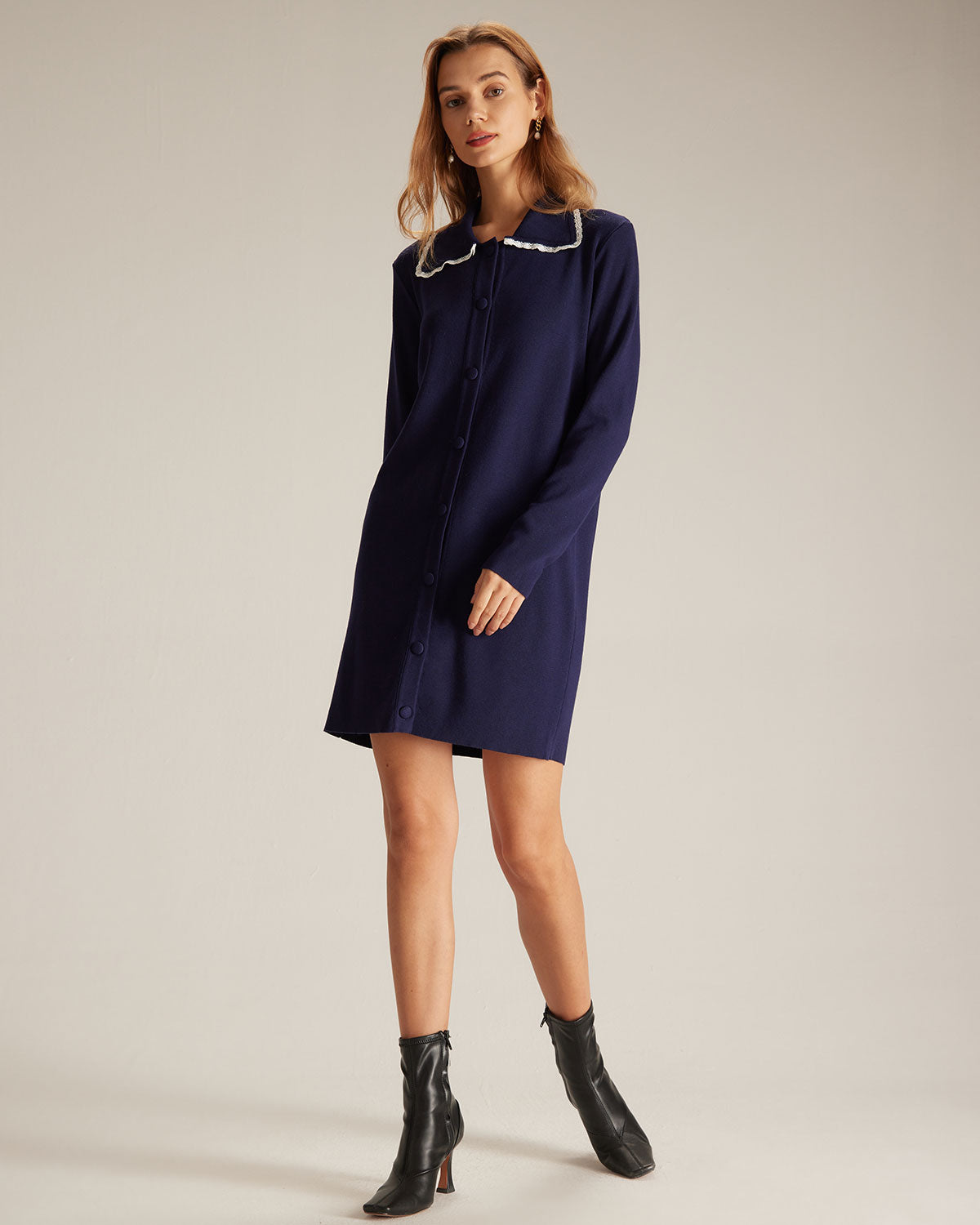 The Navy Peter Pan Collar Sweater Mini Dress Discount Codes Really Cheap