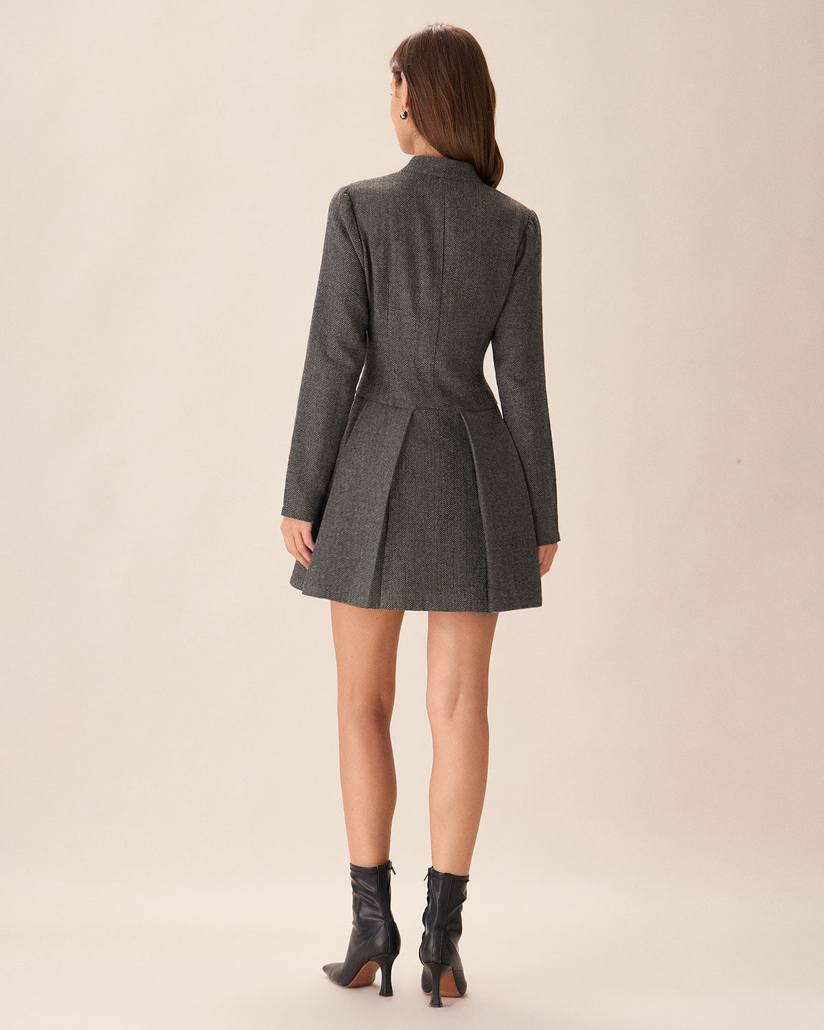 Grey Button Pleated Mini Dress Supply