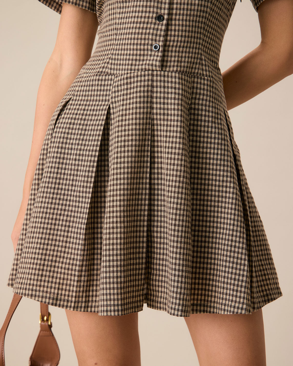 Brown Plaid Lapel Pleated Mini Dress Get To Buy Sale Online