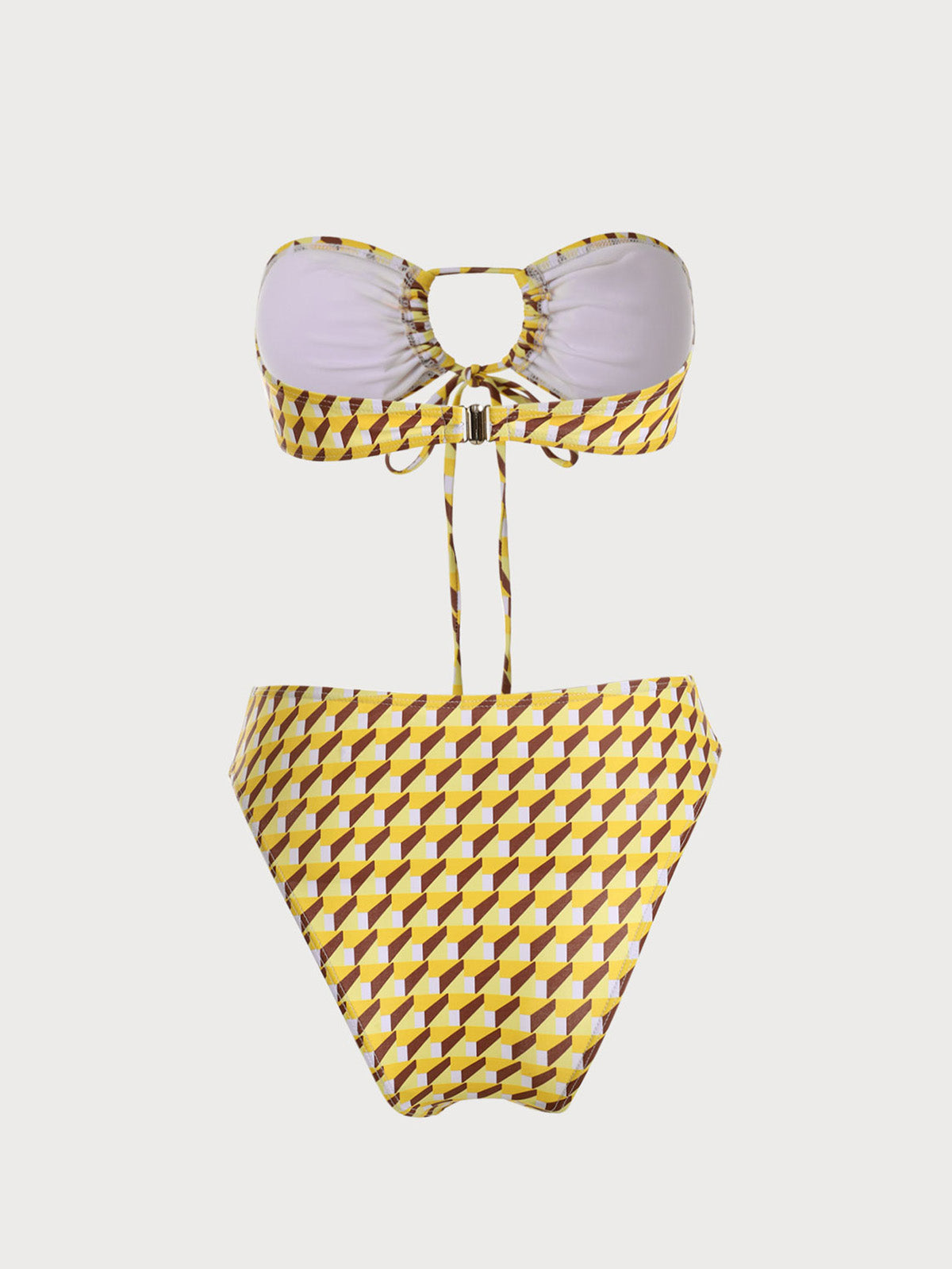 Yellow Geometric Strapless Bikini Sets Cheap Sale Store