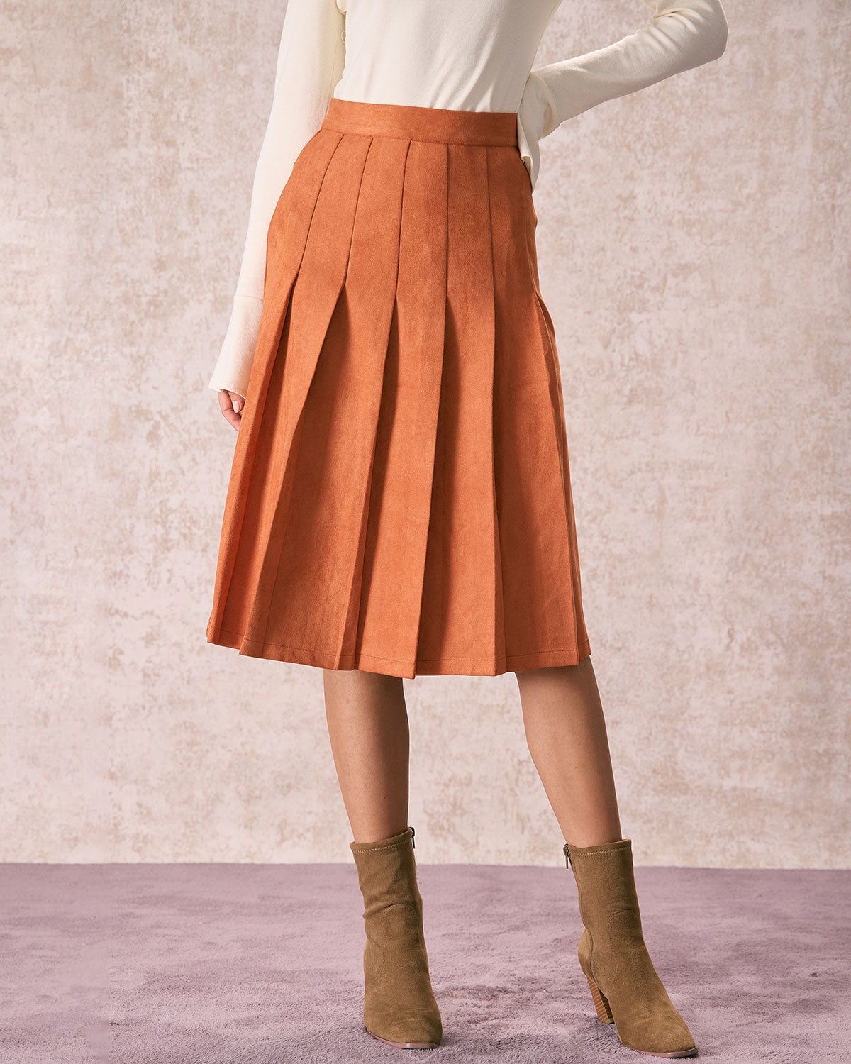 The Orange High Waisted Suede Midi Skirt Clearance 2025