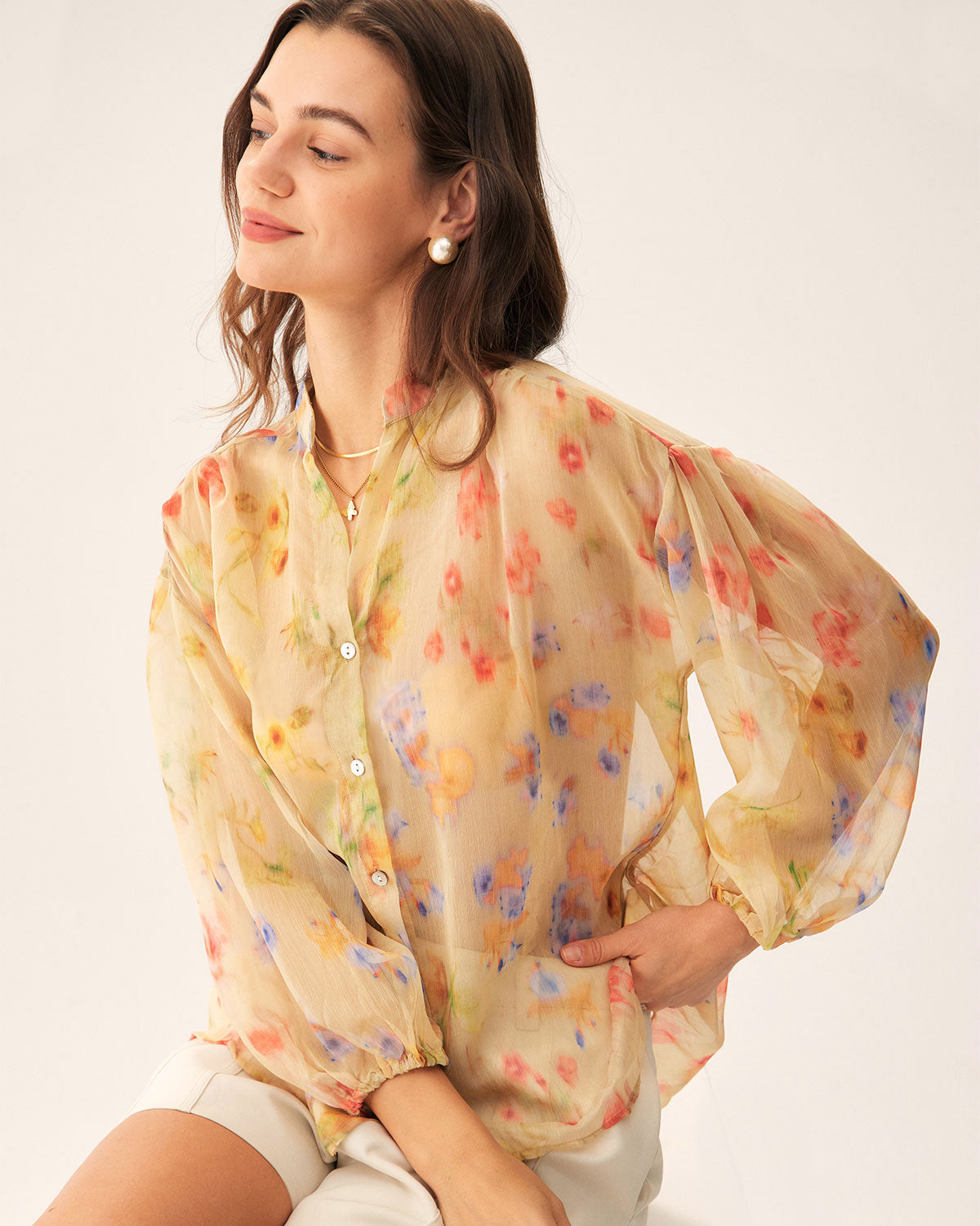 Floral Drop Shoulder Blouse Pices For Sale