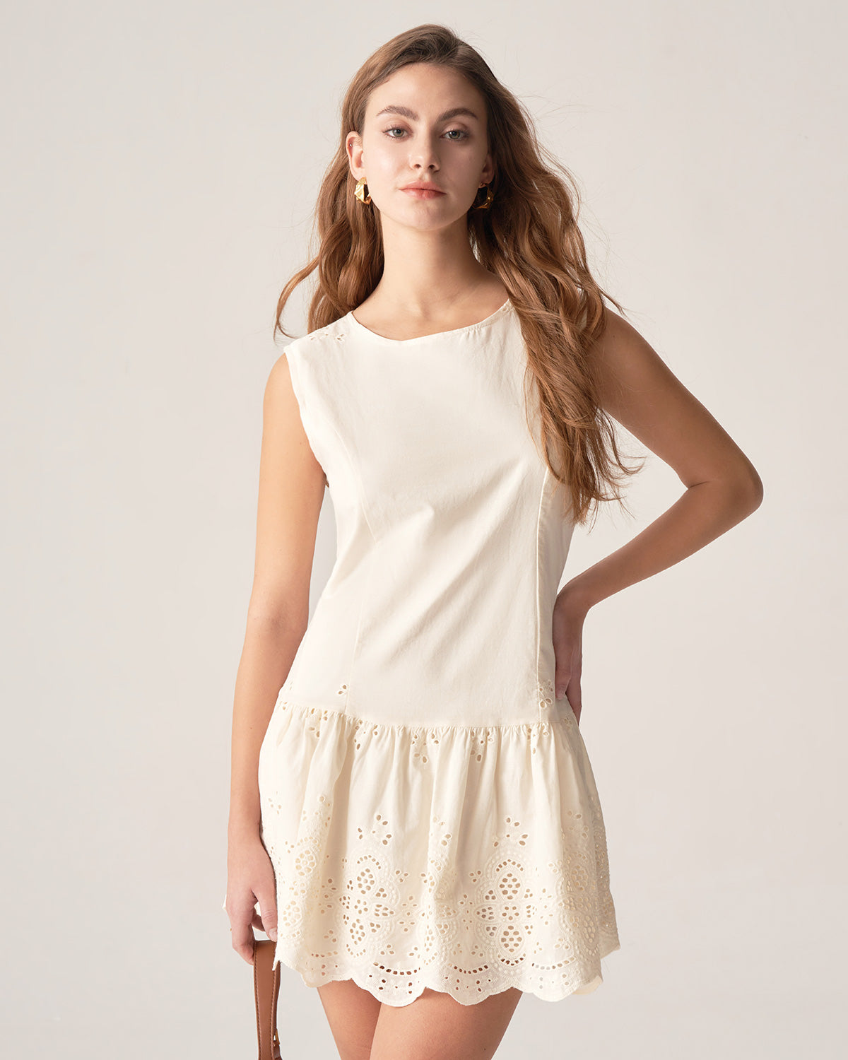 Apricot Embroidery Sleeveless Mini Dress Shop Sale Online