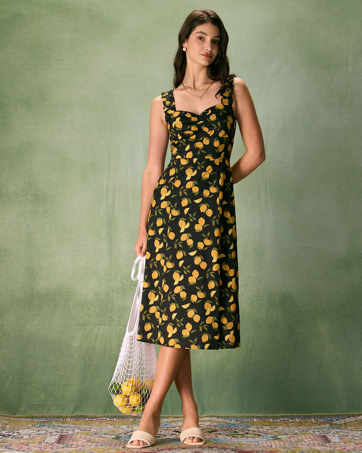 The Black Sweetheart Neck Lemon Midi Dress Clearance Newest