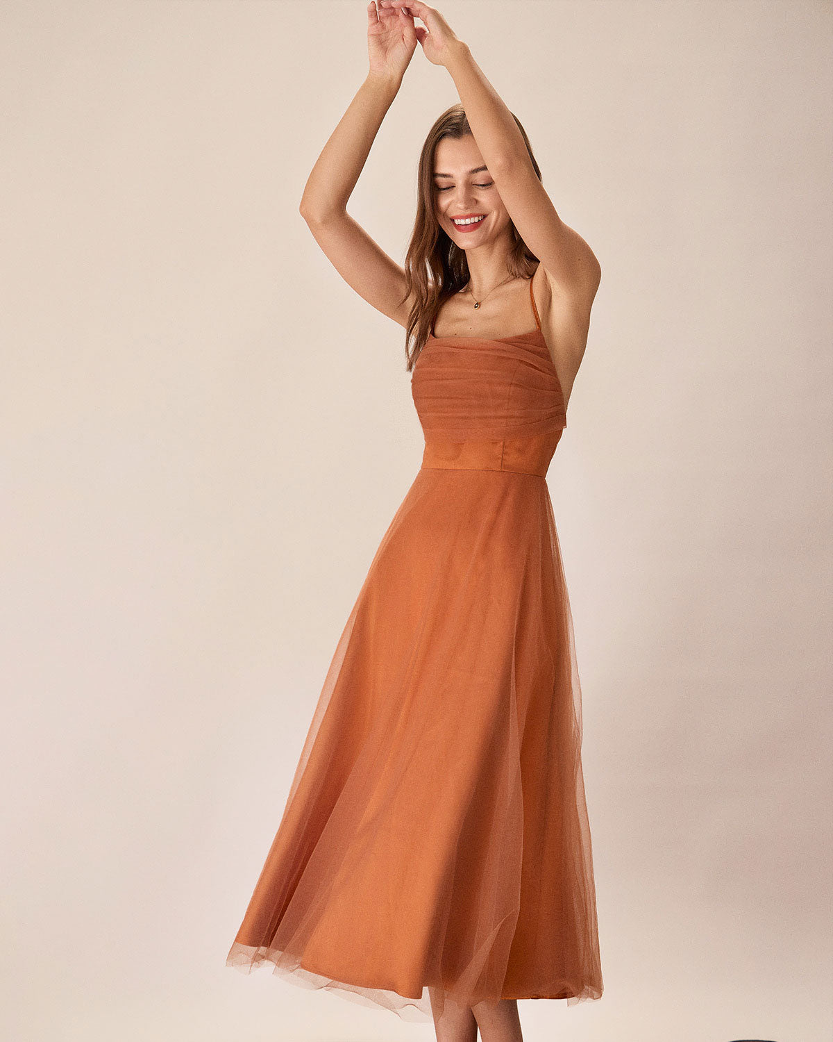 Caramel Mesh Flowy Slip Midi Dress Fashion Style Cheap Online