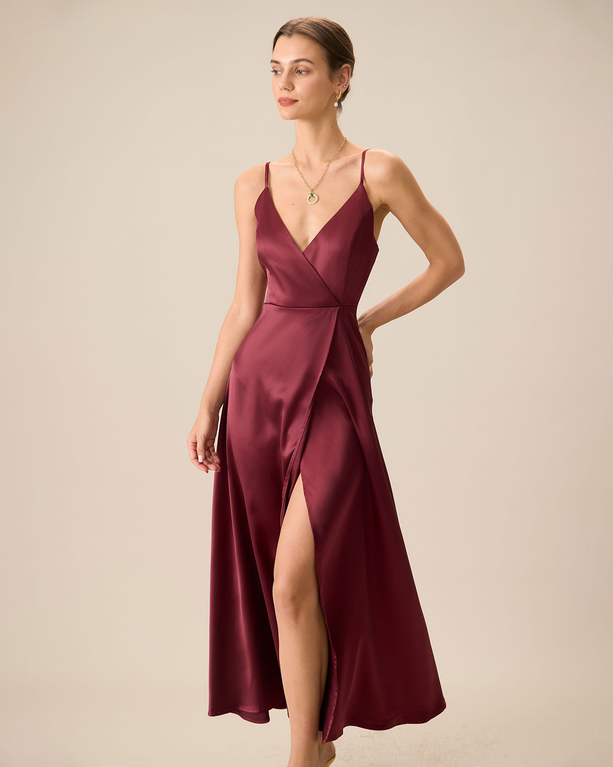 Red Satin Slit Maxi Dress Latest Collections