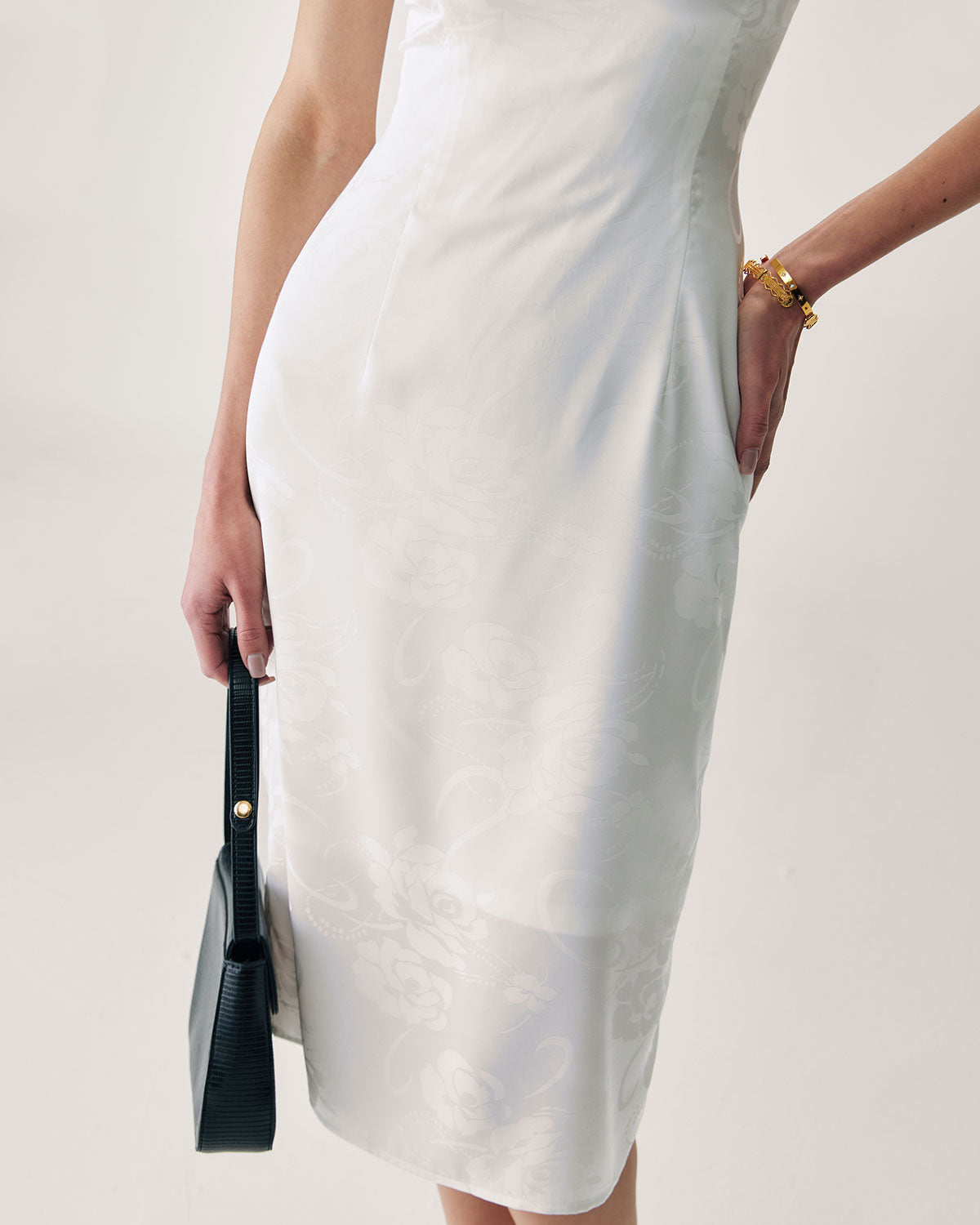 White Beaded Strap Slip Midi Dress Discount Choice