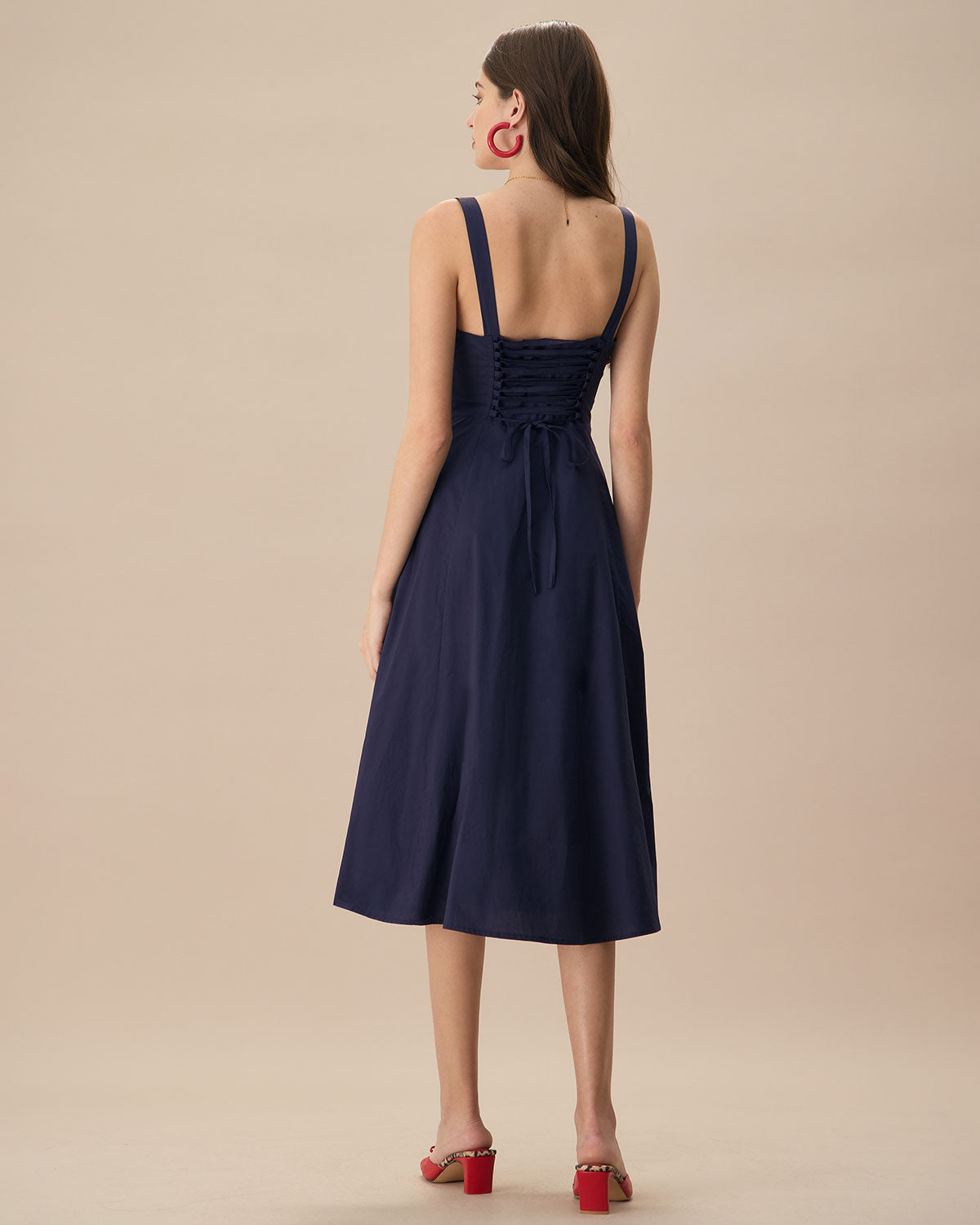 The Navy Square Neck Ruched Slip Midi Dress Free Shipping Finishline