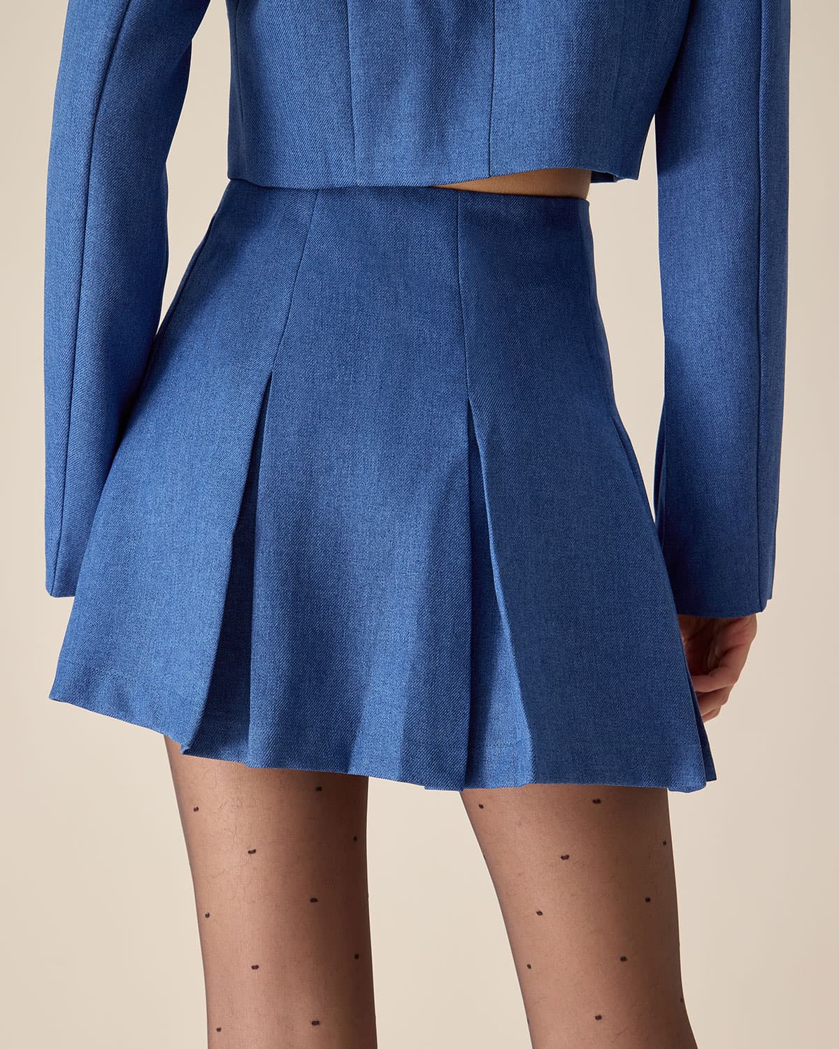 Blue High-waisted Pleated Mini Skirt Cheap Sale Big Sale