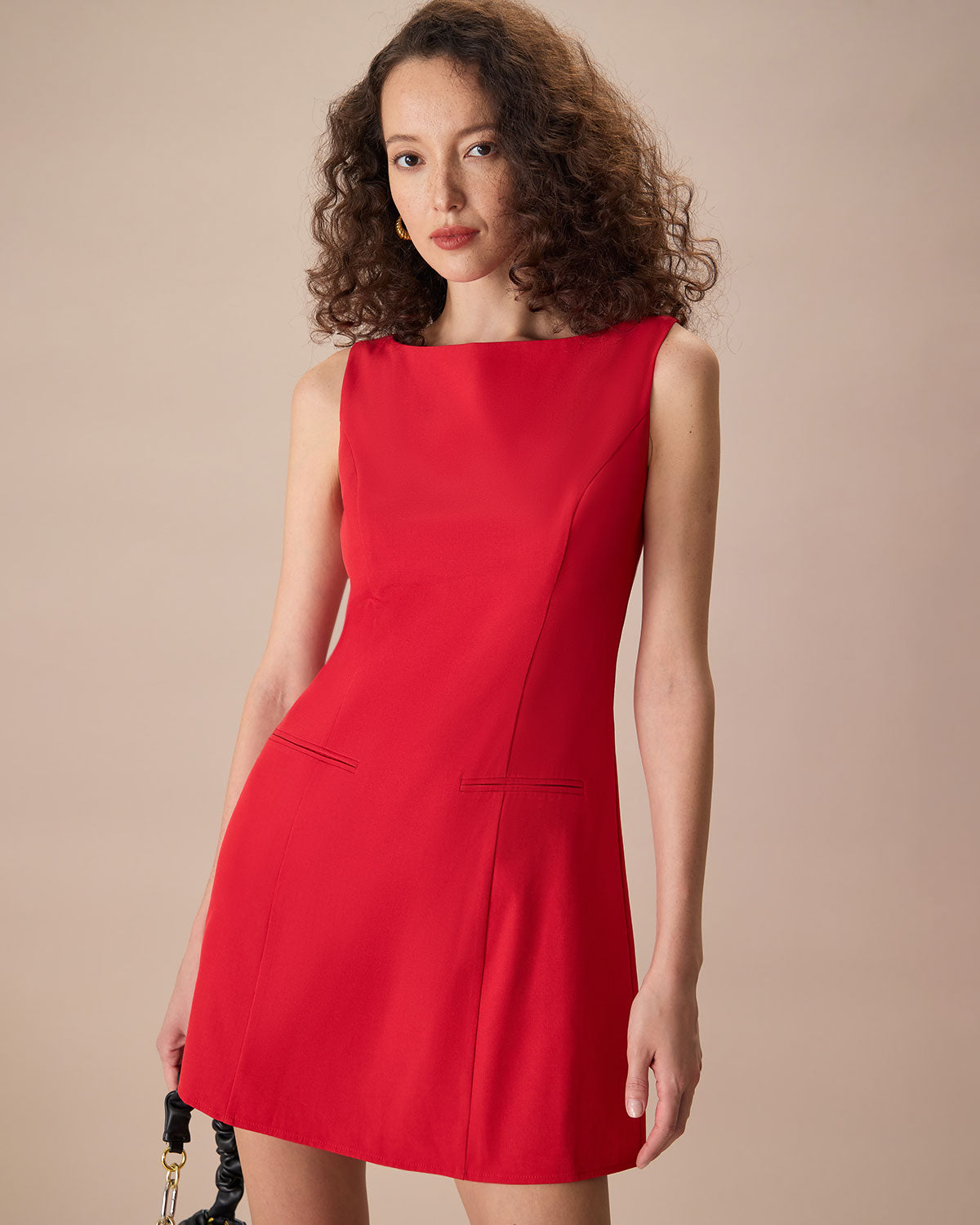 The Red Boat Neck Sleeveless Mini Dress Sale Cheapest