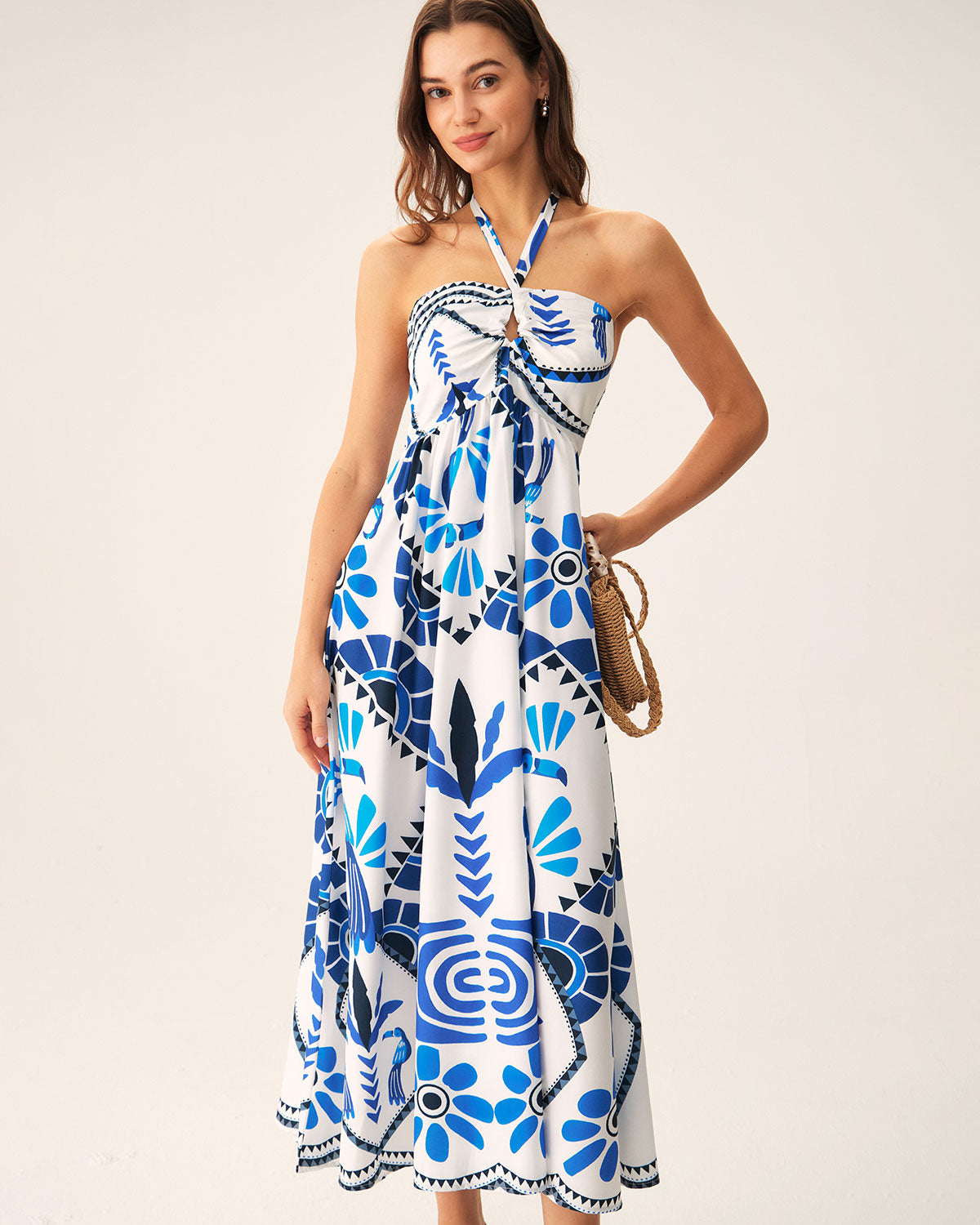 Blue Floral Halter Maxi Dress Clearance For Nice