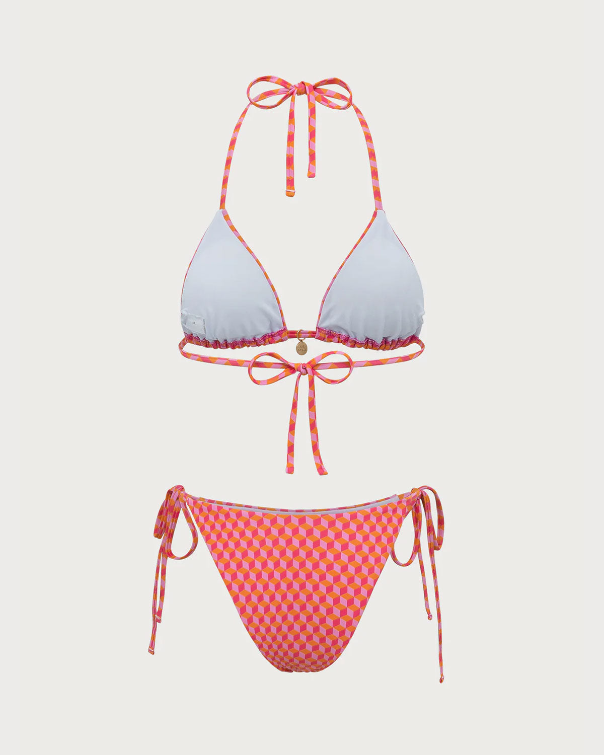 Pink Geometric Print Drawstring Bikini Set Authentic Online