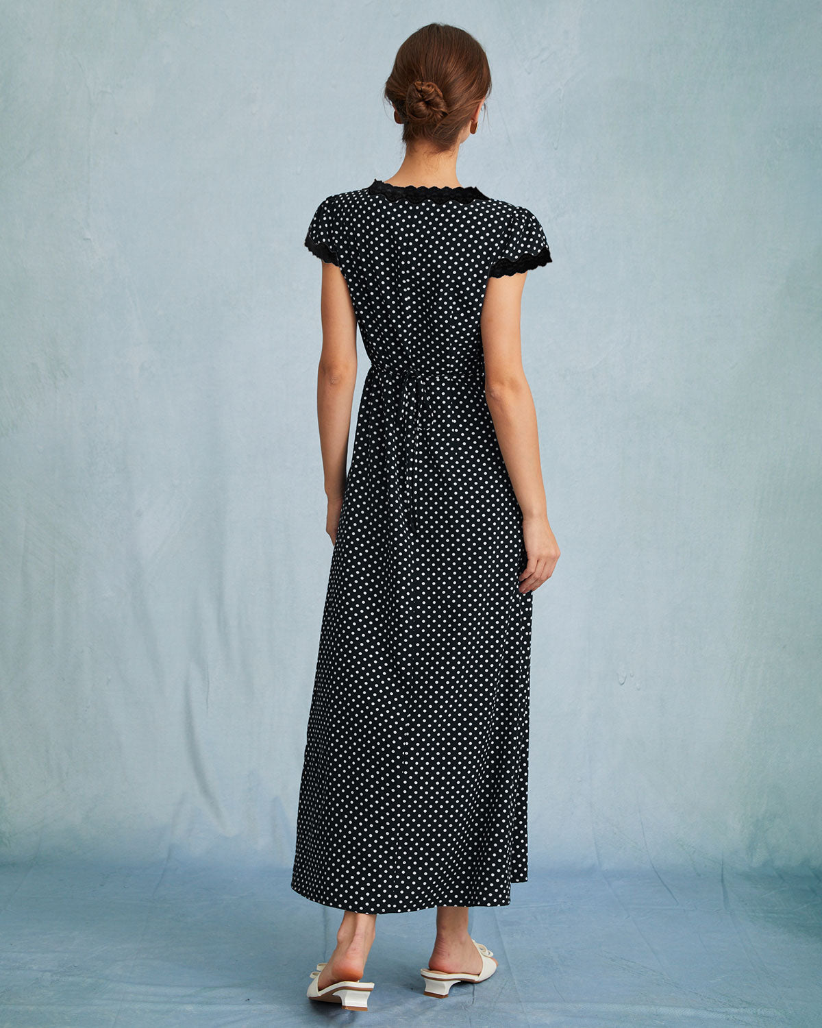 Black Polka Dot V Neck Maxi Dress 2025 New Cheap Online