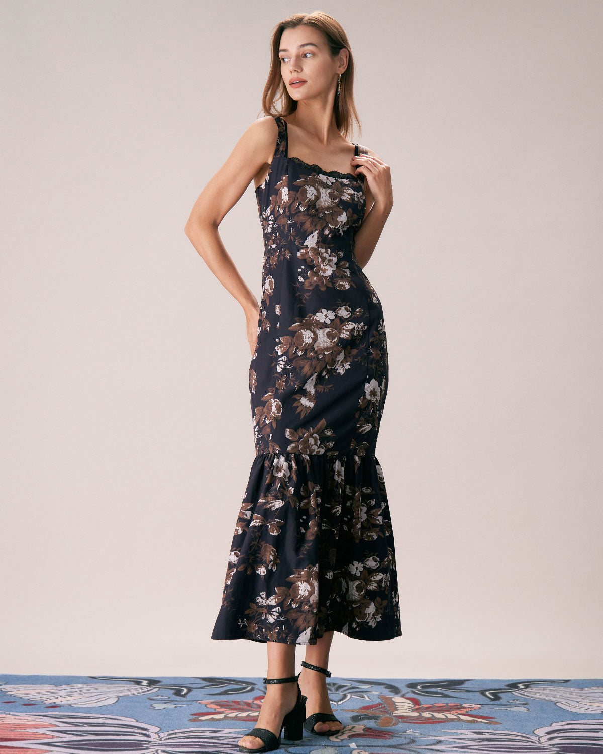 The Black Lace Trim Floral Mermaid Maxi Dress Free Shipping Real