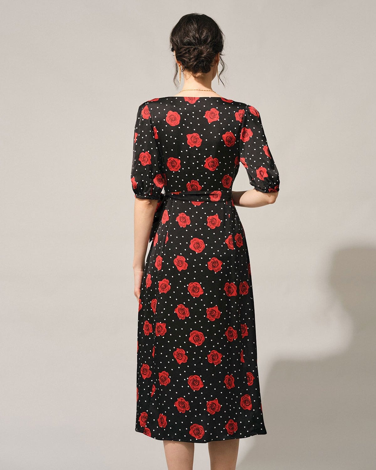 The V Neck Puff Sleeve Floral Wrap Midi Dress Discount Cost