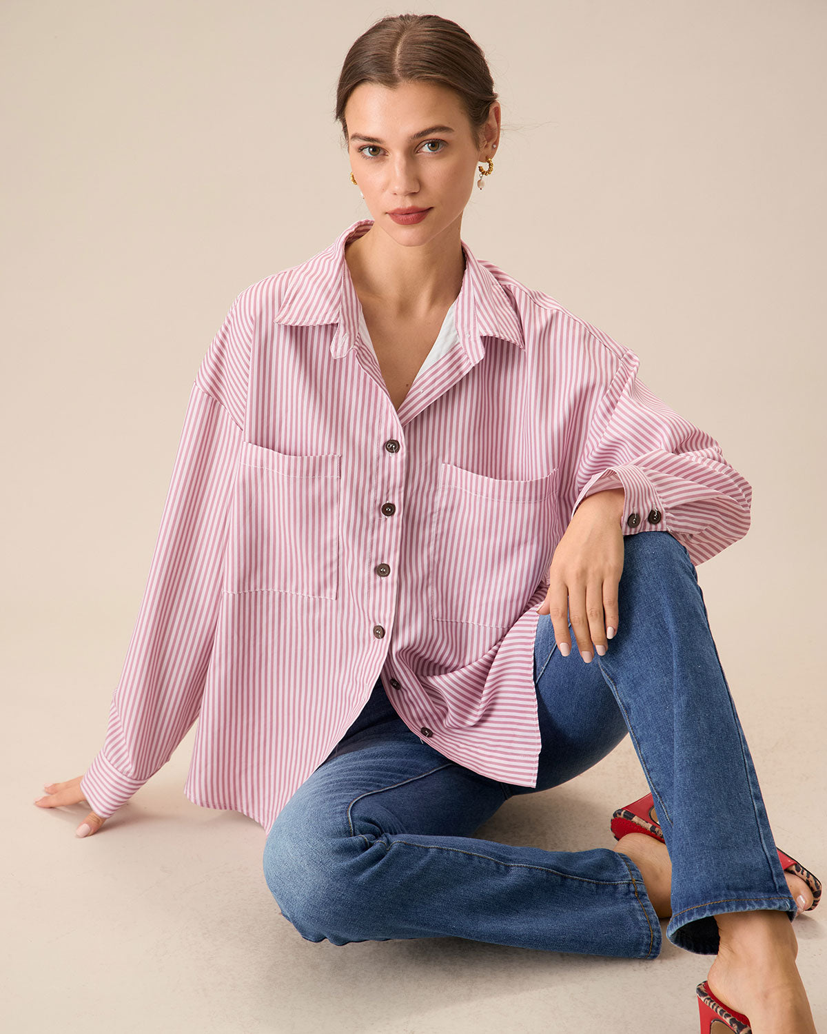 Pink Striped Pocket Shirt Get Authentic Cheap Online