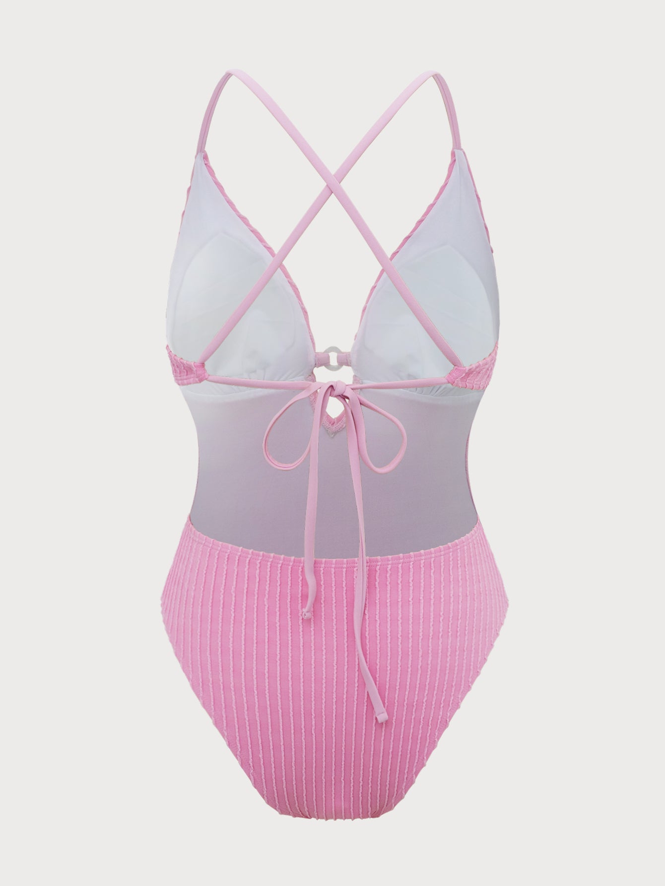 Pink Textured Cutout One-Piece Swimsuit Cheap Sale View