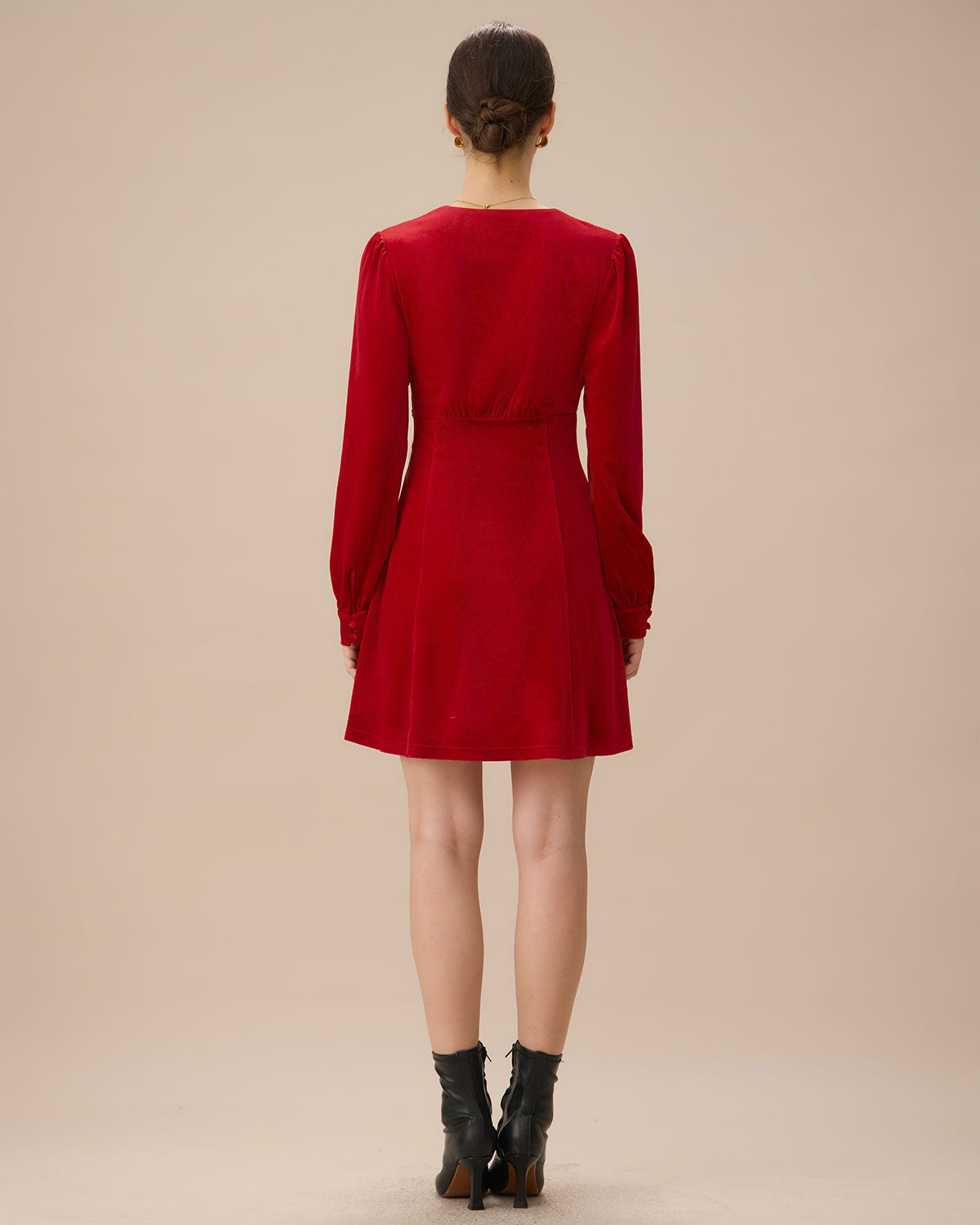 Red Velvet Puffed Sleeve A-Line Mini Dress Low Pice Fee Shipping Online