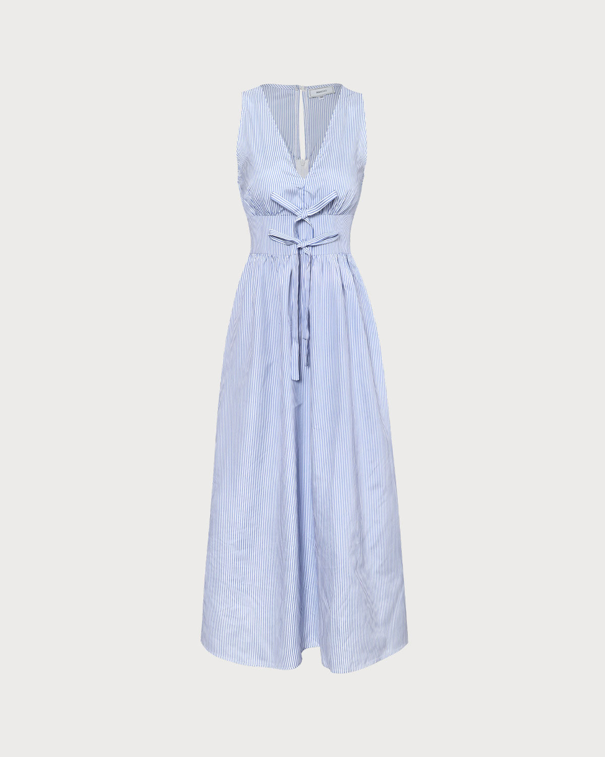 The Blue V Neck Shirred Striped Maxi Dress For Sale For Sale