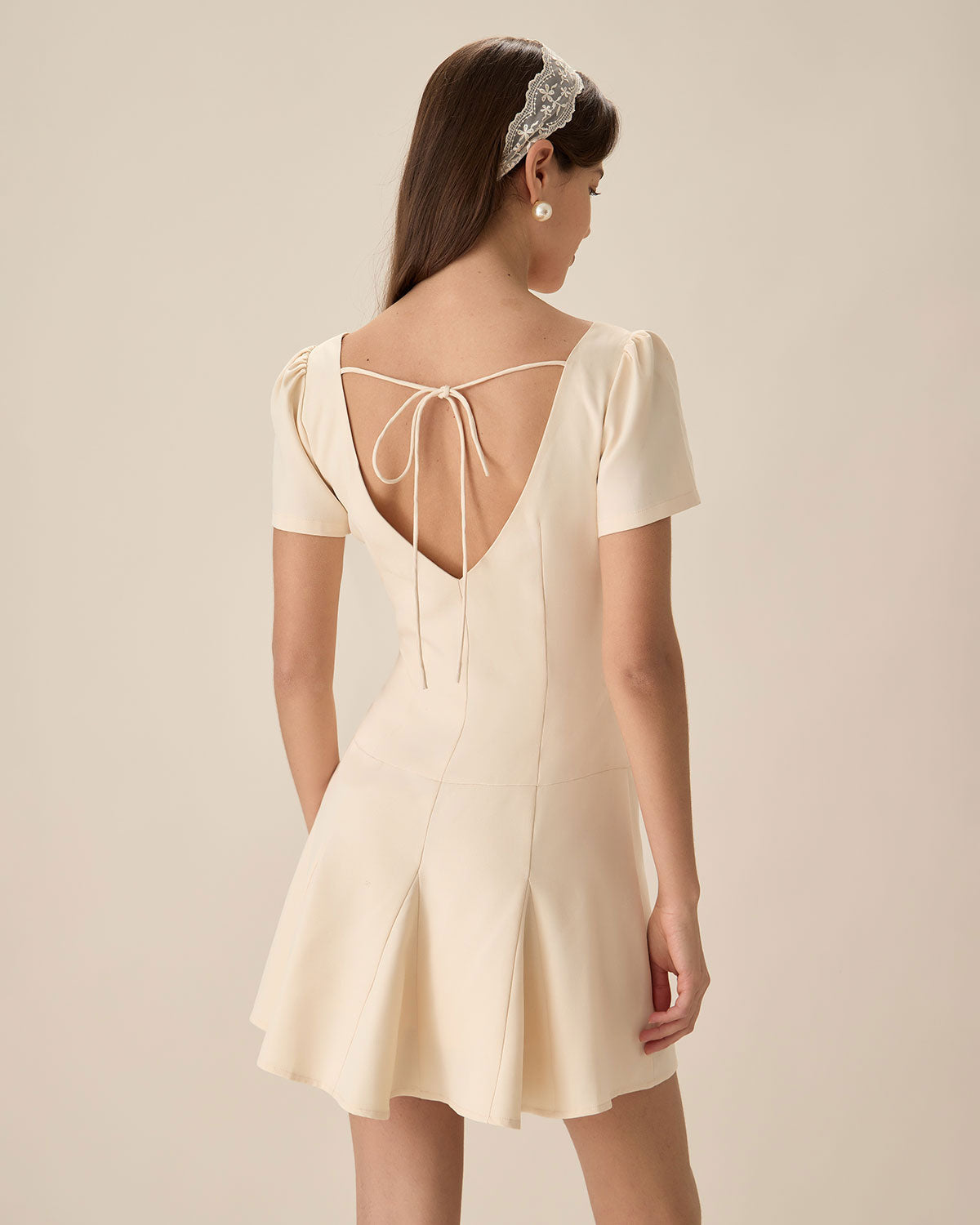 Apricot Boat Neck Backless Mini Dress Sale Visit