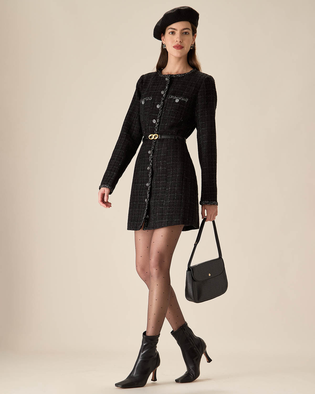 Black Tweed Pocket Mini Dress Discount Latest