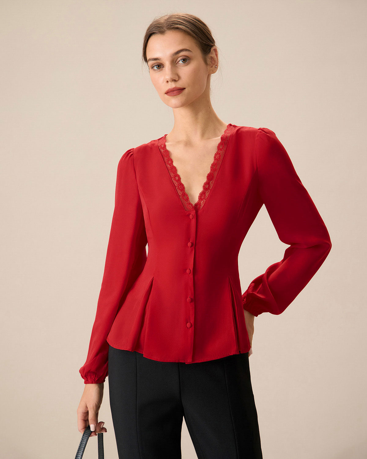 The Red V Neck Lace Trim Button Blouse Manchester Great Sale Cheap Online