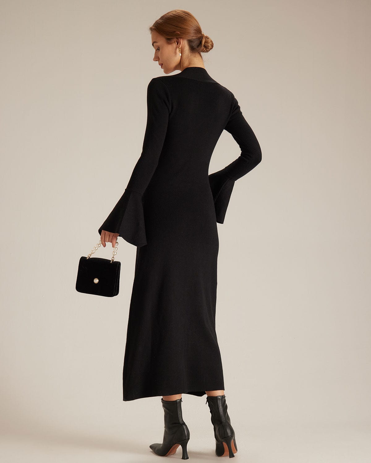 The Black Square Neck Flare Sleeve Midi Dress Buy Cheap Looking For